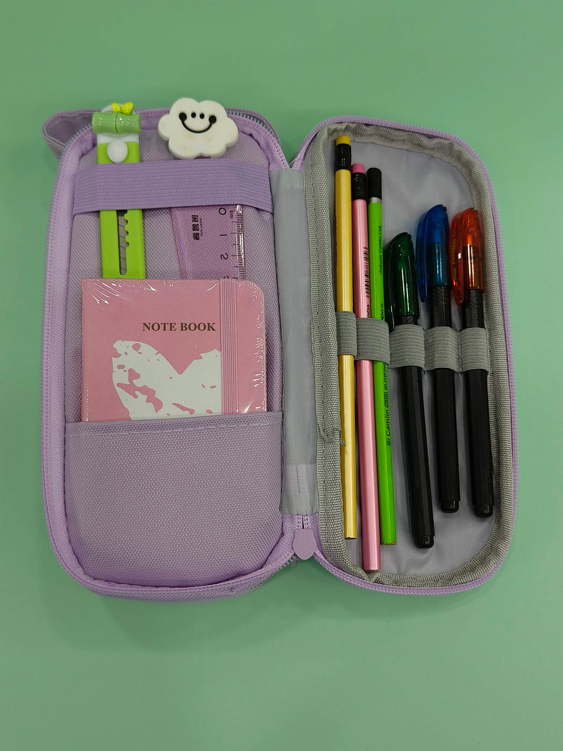 New Kid Happy Time Two Layer Six Slot Canvas Pencil Pouch | Cute Aesthetic Stationery Items Kids Case | Large Stationary Pencil Box for Boys Girls