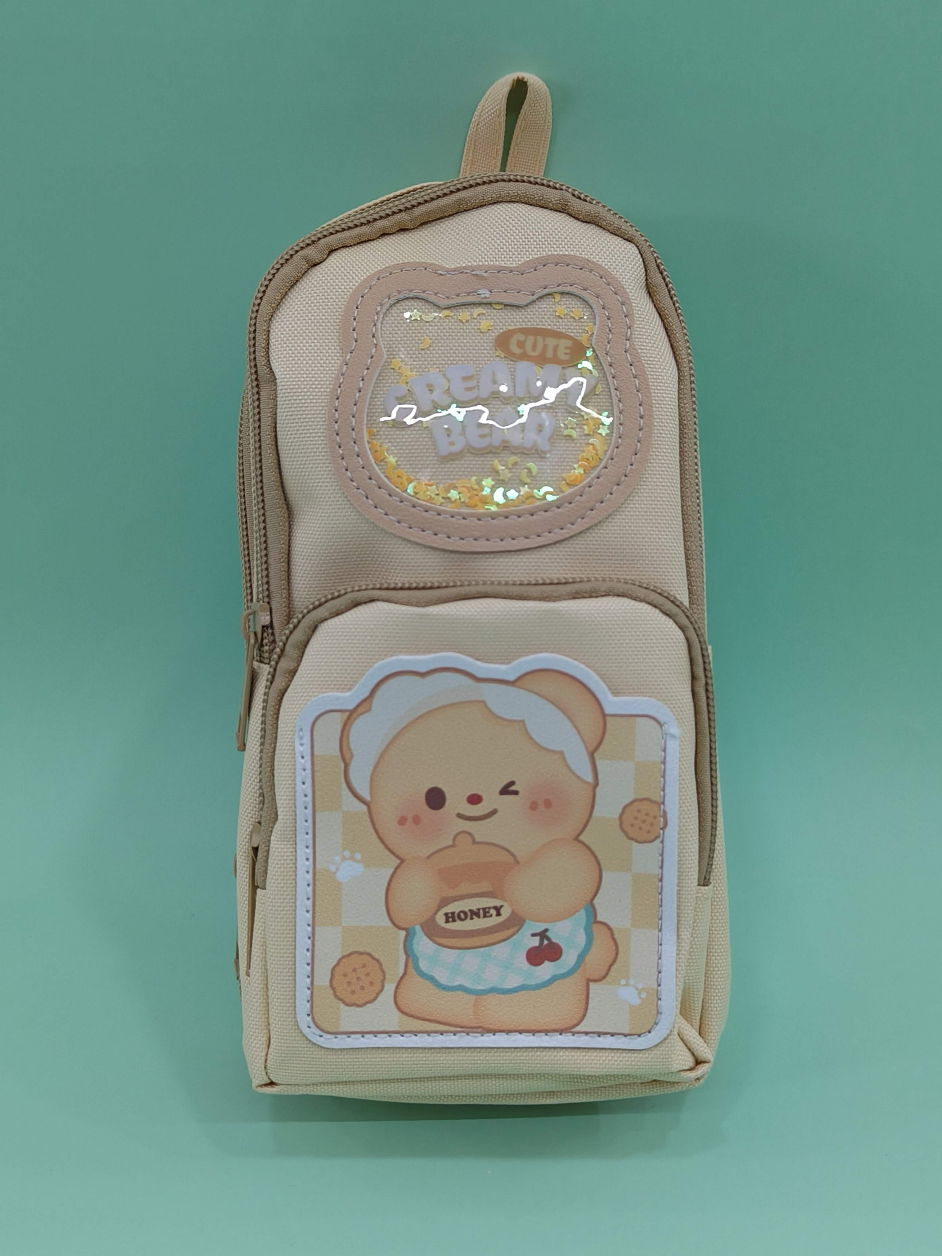 Canvas Premium Pencil Case | Hangable 6 Layer with 3 Compartment | Cute Aesthetic Pencil Case for Kids | Large Capacity Pencil Pouch for Kids | Cute Stationary Gift for Kids (Creamy Bear) - KtoY