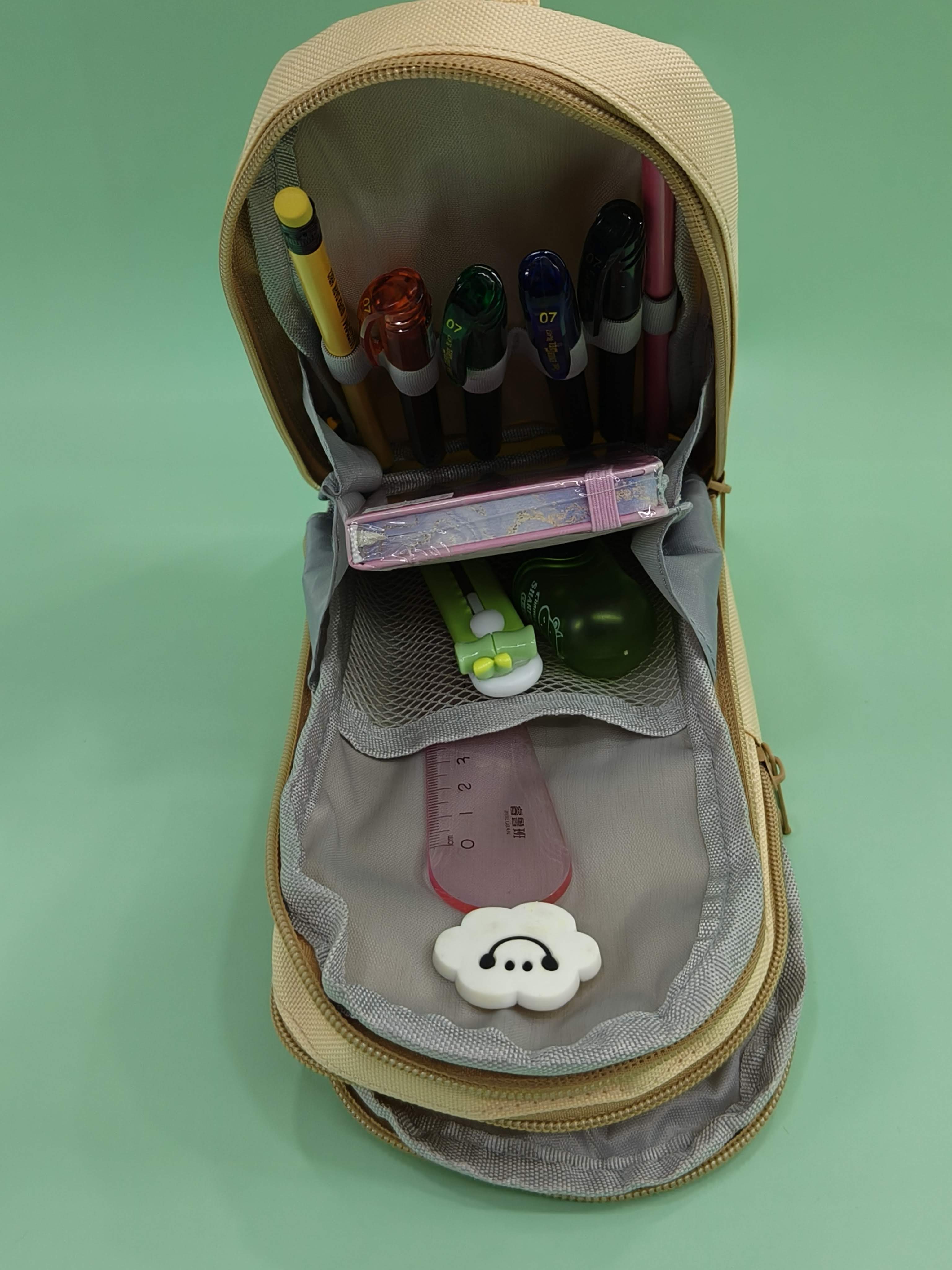 Canvas Premium Pencil Case | Hangable 6 Layer with 3 Compartment | Cute Aesthetic Pencil Case for Kids | Large Capacity Pencil Pouch for Kids | Cute Stationary Gift for Kids (Creamy Bear) - KtoY