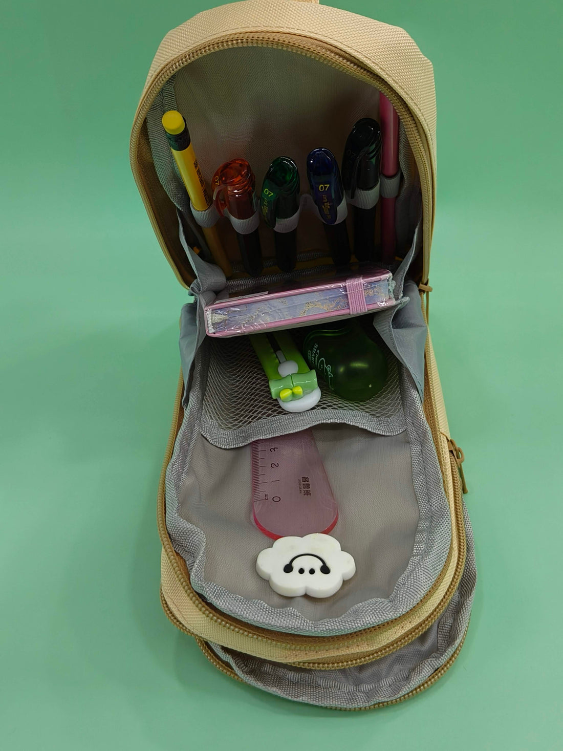 Canvas Premium Pencil Case | Hangable 6 Layer with 3 Compartment | Cute Aesthetic Pencil Case for Kids | Large Capacity Pencil Pouch for Kids | Cute Stationary Gift for Kids (Creamy Bear) - KtoY