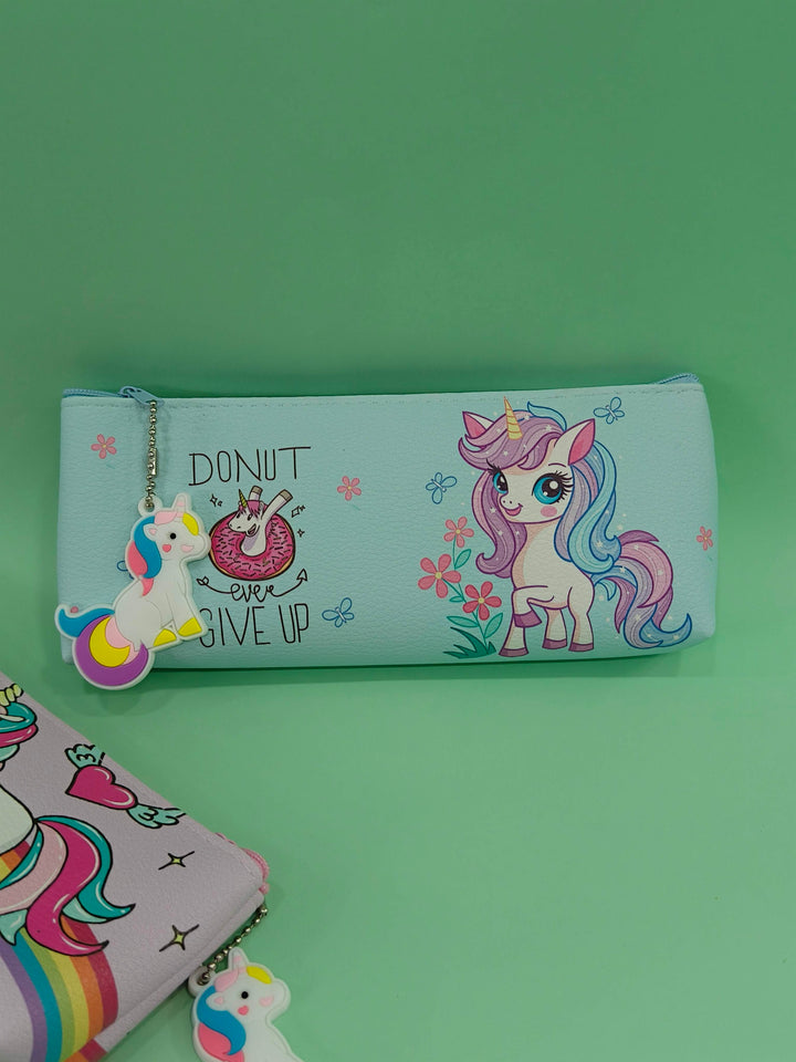 Unicorn World | Multipurpose Pouch for Stationery Cosmetic Make-up | Travel Pouch | Pencil Pen Holder | Unicorn Stationery Zipper Closer | Pu Leather Pencil Pouch For Girls