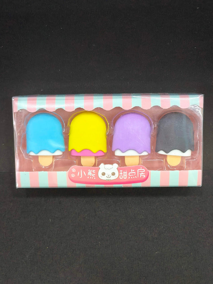 Colorful Designer Ice-Cream and Lollipop Erasers | Colorful Treat For Kids | Erasers for Children | Party Favors | School Supplies for Children | Birthday Return Gift | (Pack of 4)