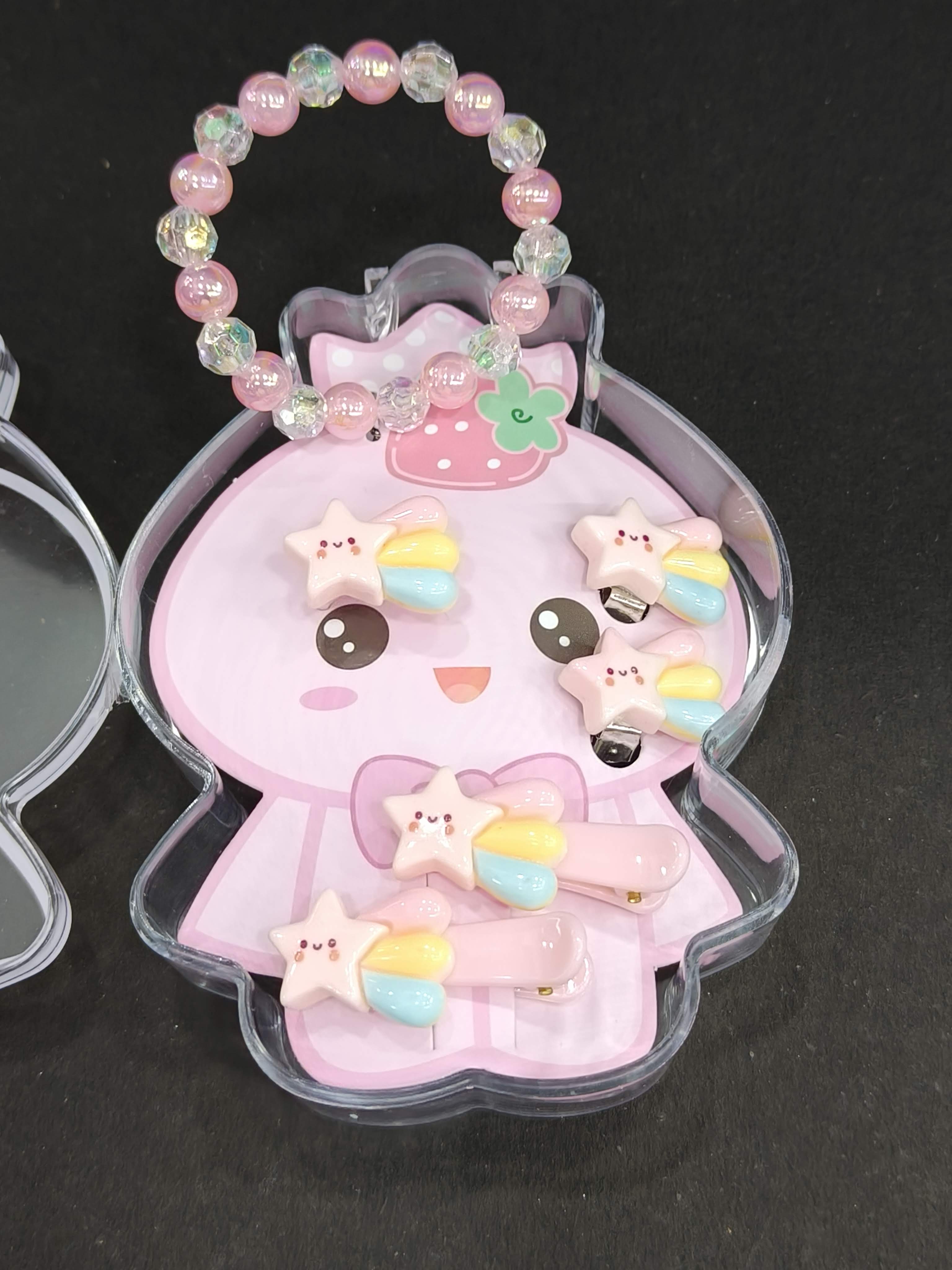 Stylish Jewellery Set for Kids in different Shapes & Themes | Set of Beautiful Bracelet, Ear Rings, Hair Clips & Ring