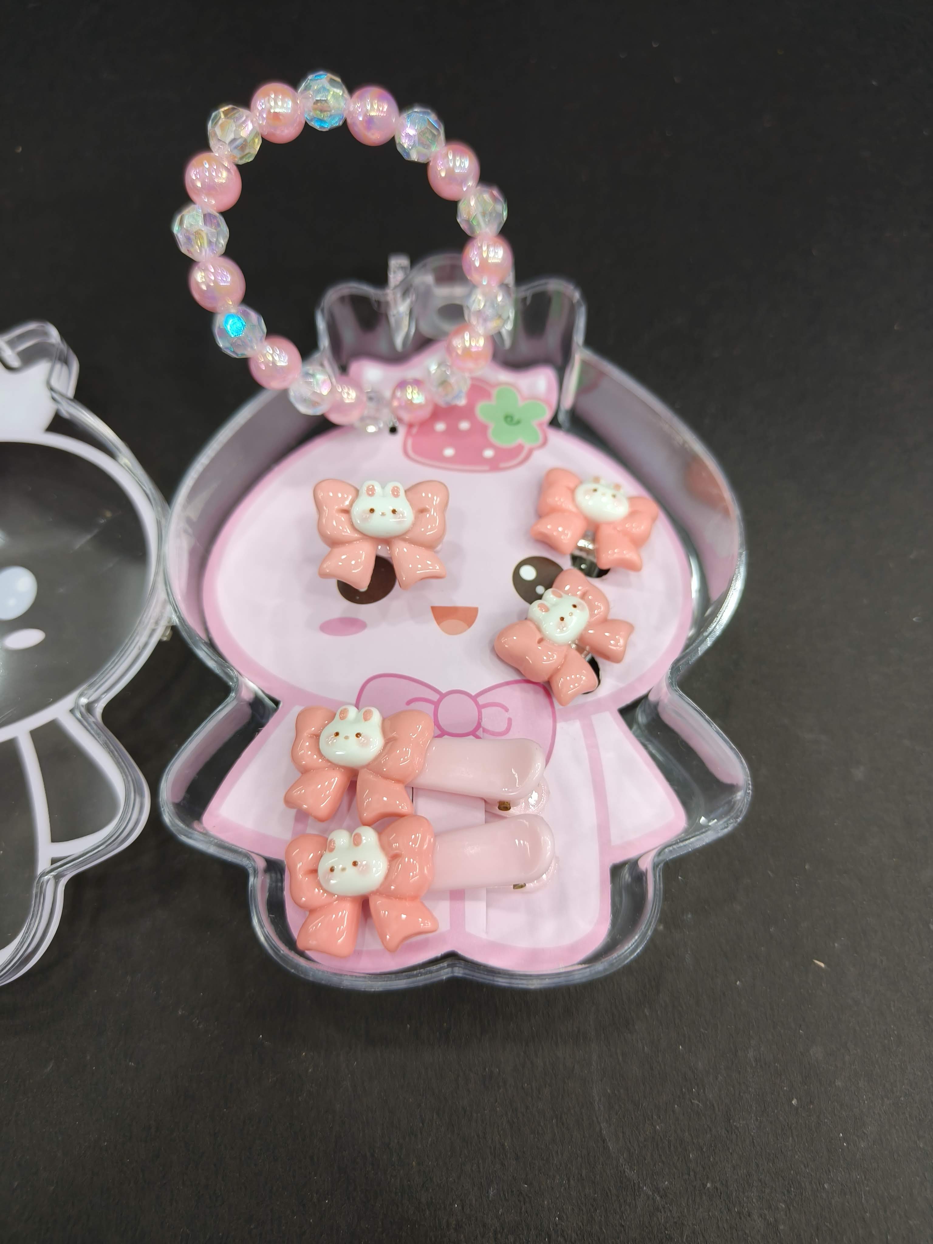 Stylish Jewellery Set for Kids in different Shapes & Themes | Set of Beautiful Bracelet, Ear Rings, Hair Clips & Ring