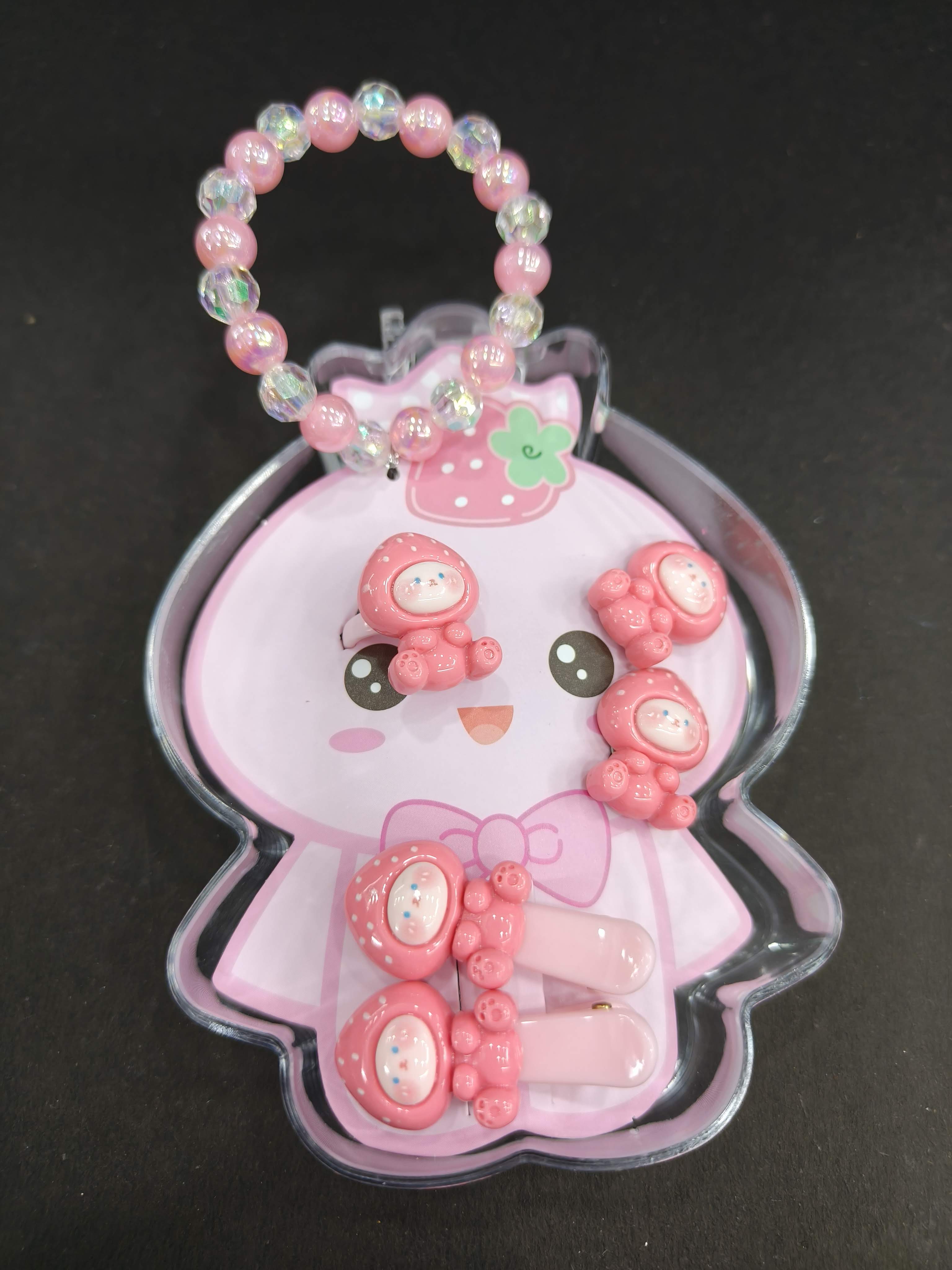 Stylish Jewellery Set for Kids in different Shapes & Themes | Set of Beautiful Bracelet, Ear Rings, Hair Clips & Ring