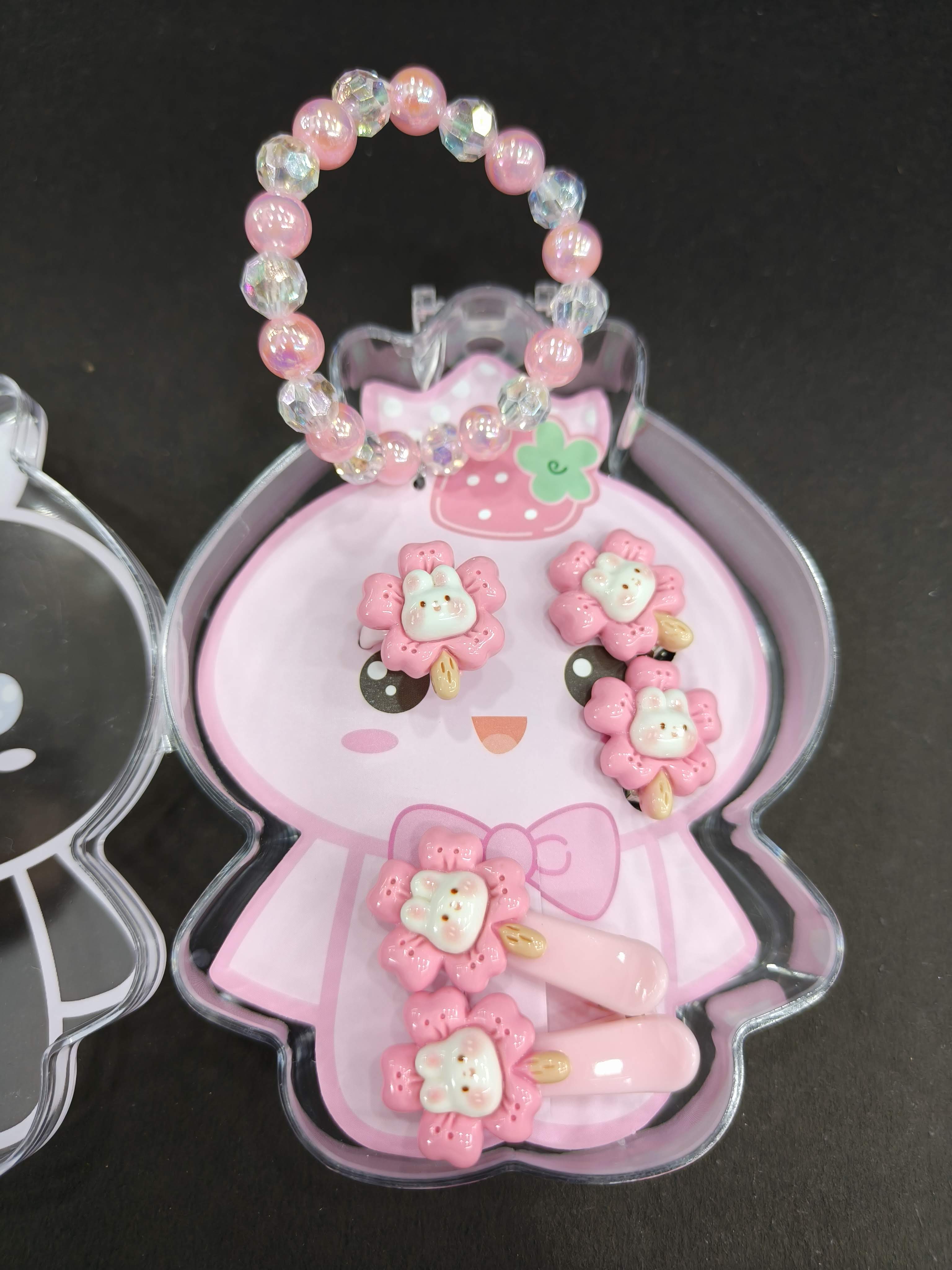 Stylish Jewellery Set for Kids in different Shapes & Themes | Set of Beautiful Bracelet, Ear Rings, Hair Clips & Ring