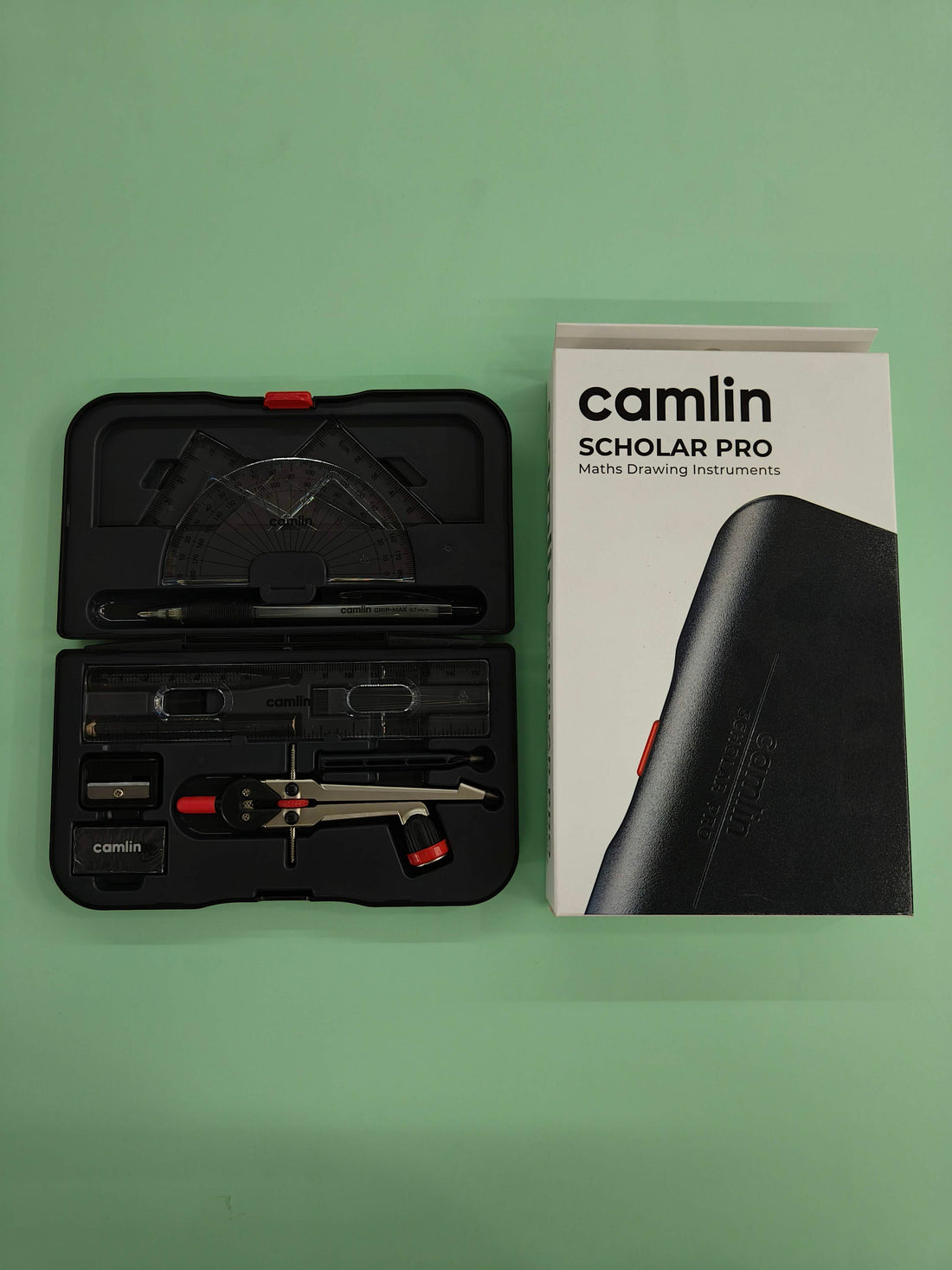 Camlin Scholar Pro Geometry Box - 12-Piece Set | Premium Geometry Box Kit for School kids | Ideal for Learning and Precision | Pack of 1