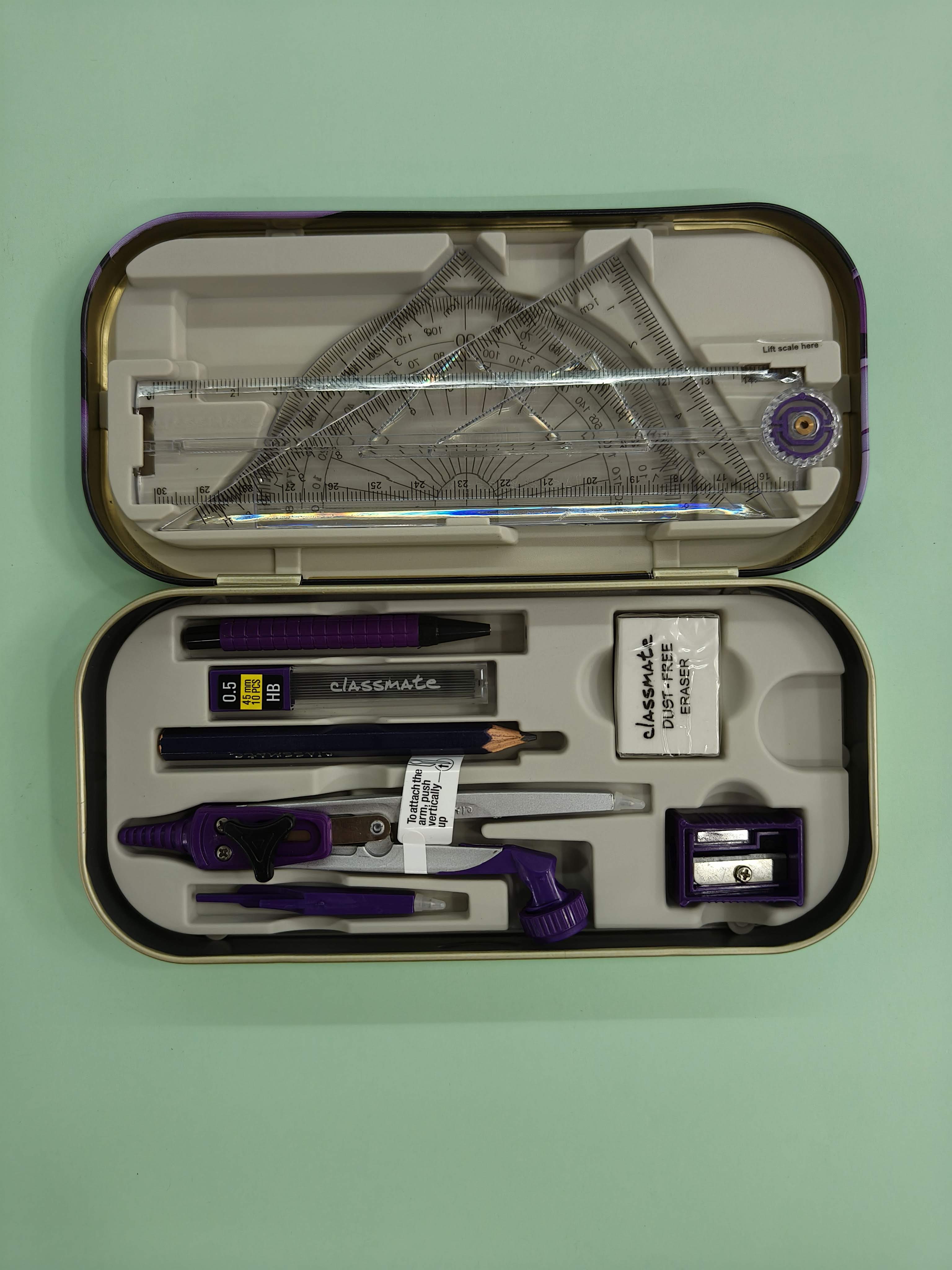Classmate Geometry Box - Mathematical Drawing Instrument Box, Switchable Arm Compass, 30cm Foldable Scale