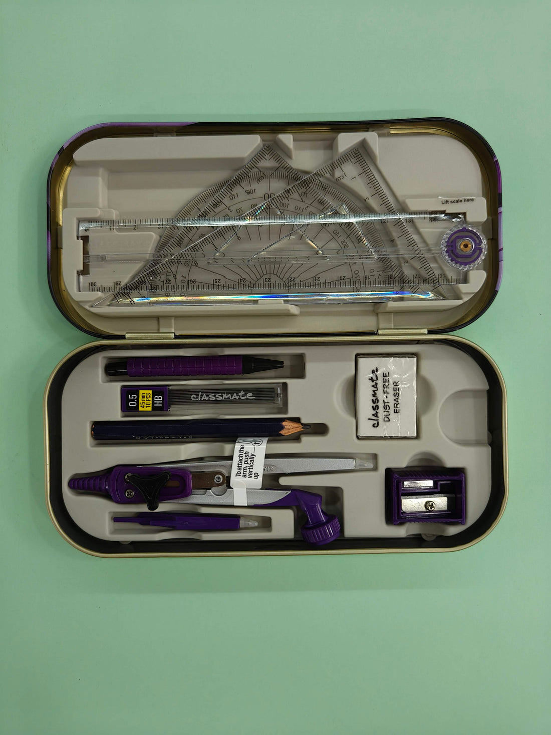 Classmate Geometry Box - Mathematical Drawing Instrument Box, Switchable Arm Compass, 30cm Foldable Scale