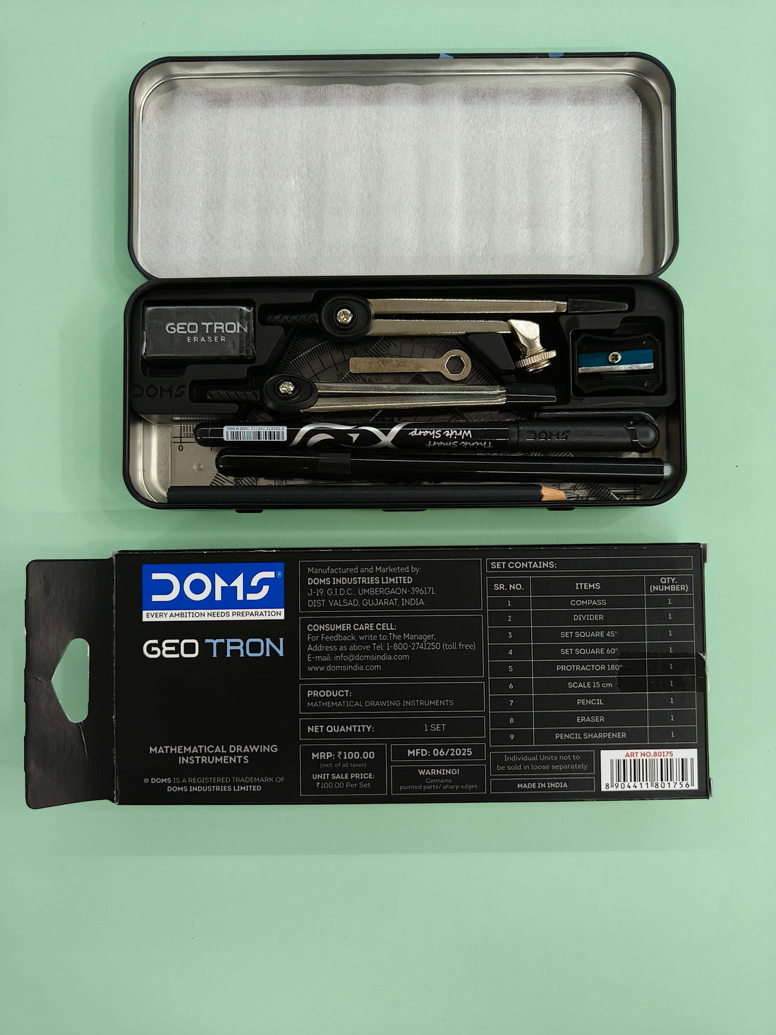 DOMS GEOTRON GEOMETRY BOX AND MATHEMATICAL DRAWING INSTRUMENTS | 9 Instruments Included