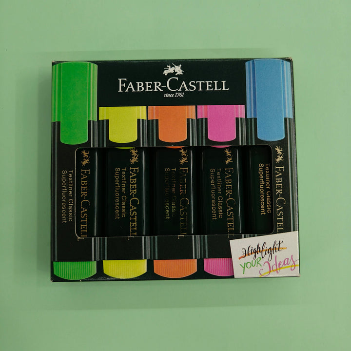 Faber-Castell Textliner Pen Set – Pack of 5 Assorted Colours | Refillable Markers for Study, Journaling & Doodling | Stationery Essential for Students