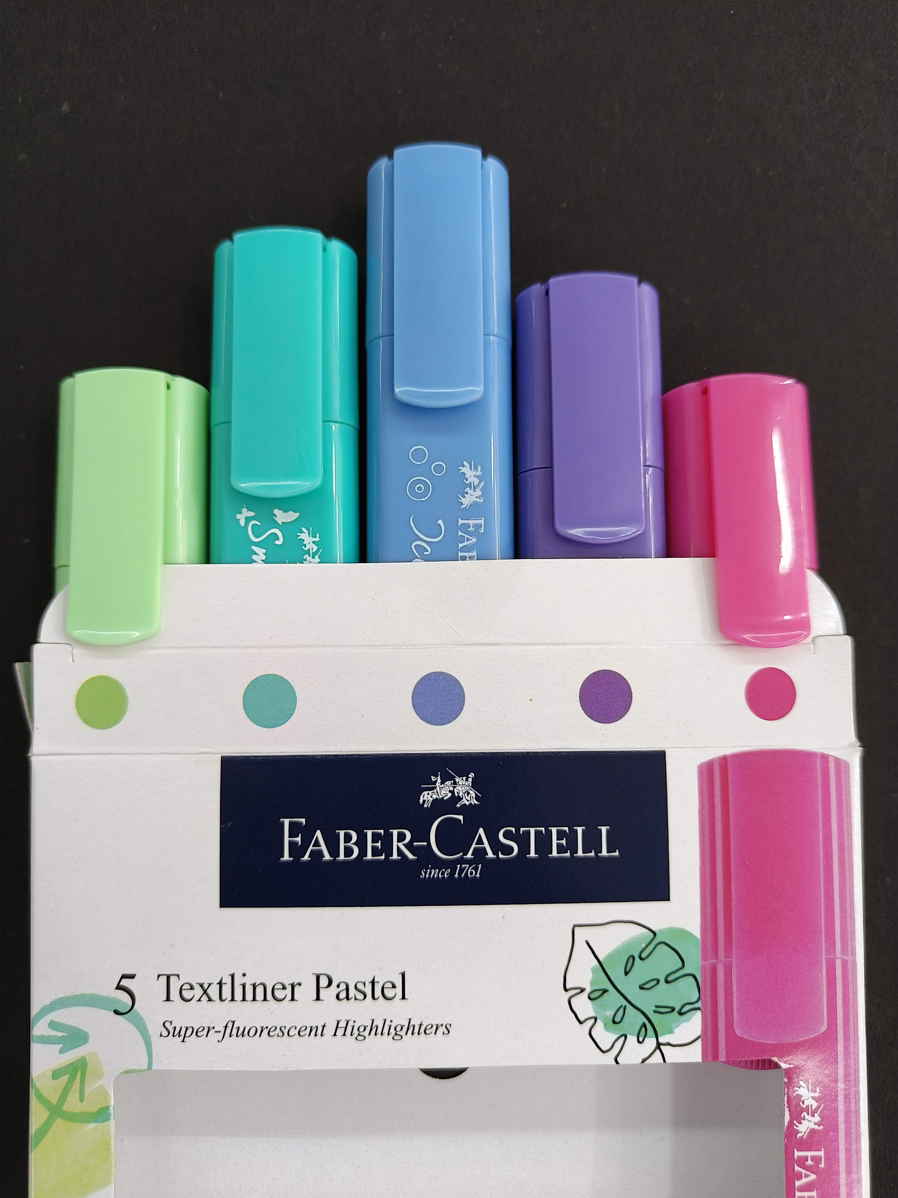 Faber-Castell Pastel Textliner Pen Set – Pack of 5 Assorted Colours | Highlighter Markers for Study, Journaling & Doodling | Stationery Essential for Students
