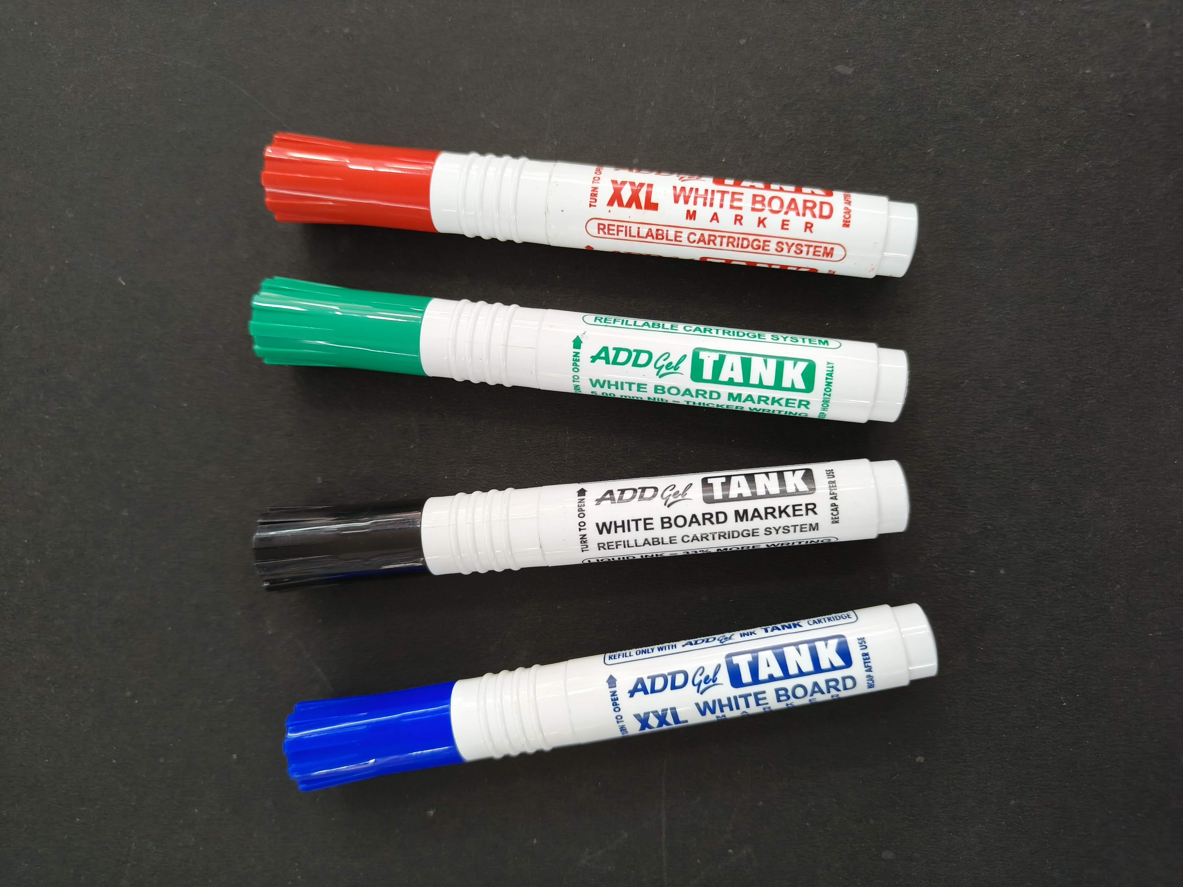 ADD Gel Tank Whiteboard Marker - Pack of 4 Markers (Blue, Black, Red and Green One each)