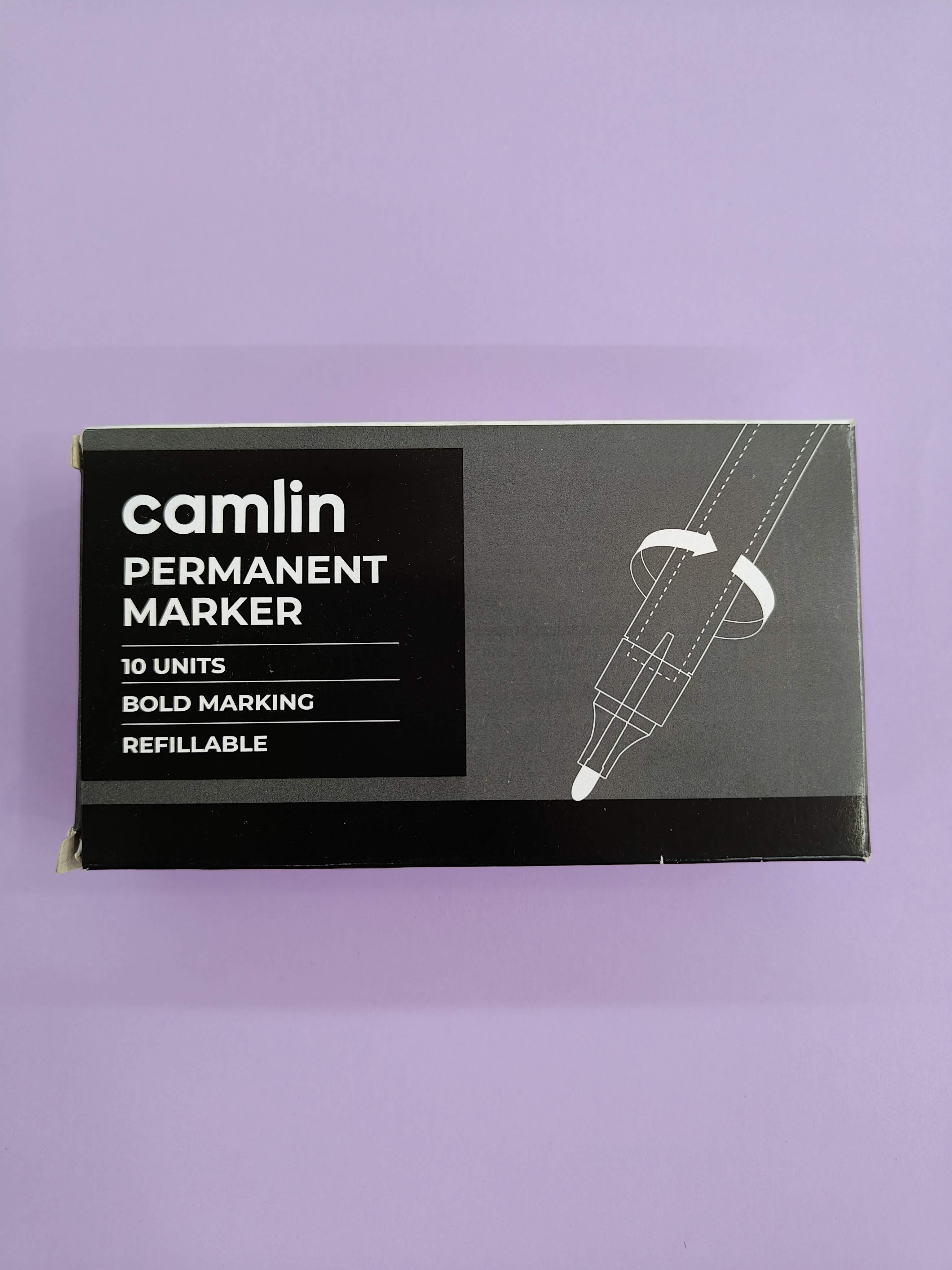 Camlin Permanent Marker – Pack of 10 | Fine Tip, Waterproof Ink, Quick-Dry | Ideal for Office, School & Industrial Use
