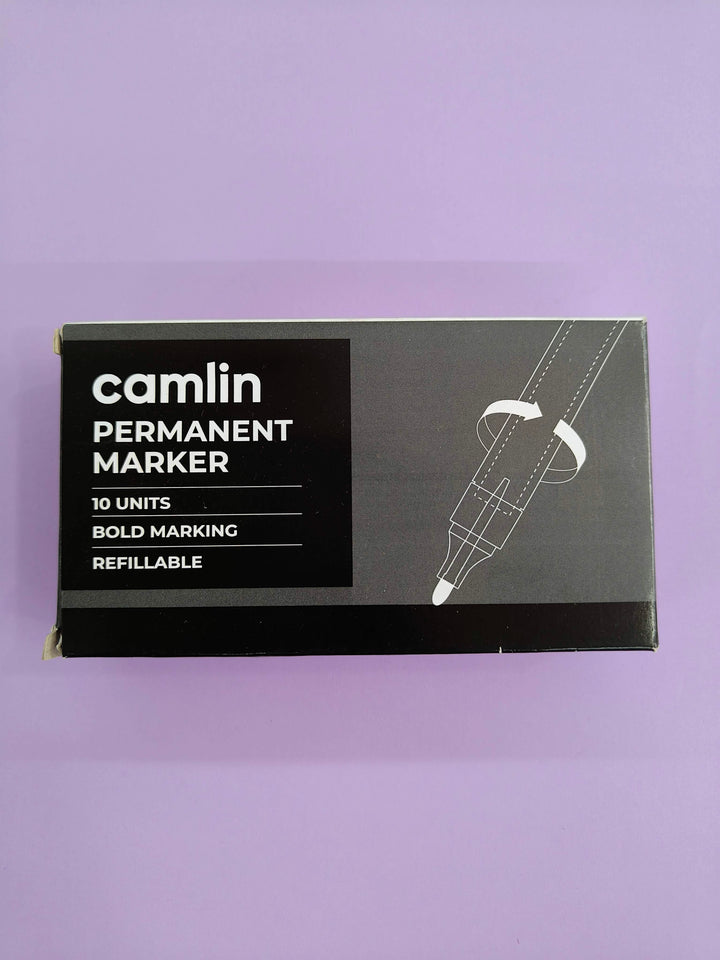 Camlin Permanent Marker – Pack of 10 | Fine Tip, Waterproof Ink, Quick-Dry | Ideal for Office, School & Industrial Use