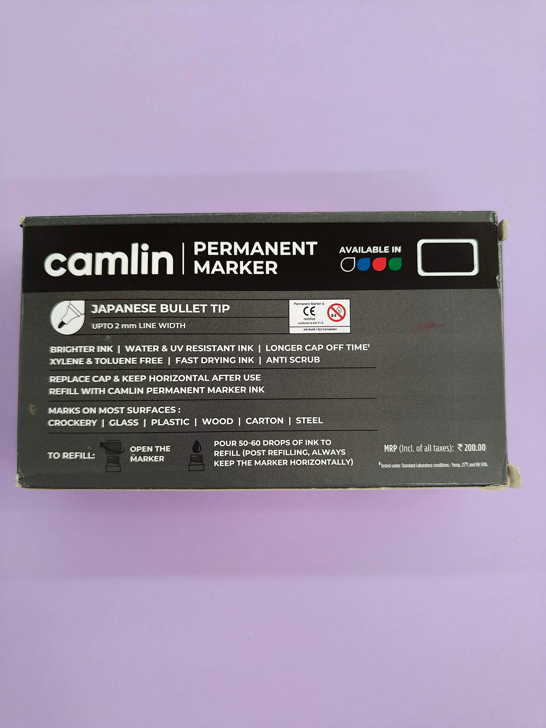 Camlin Permanent Marker – Pack of 10 | Fine Tip, Waterproof Ink, Quick-Dry | Ideal for Office, School & Industrial Use