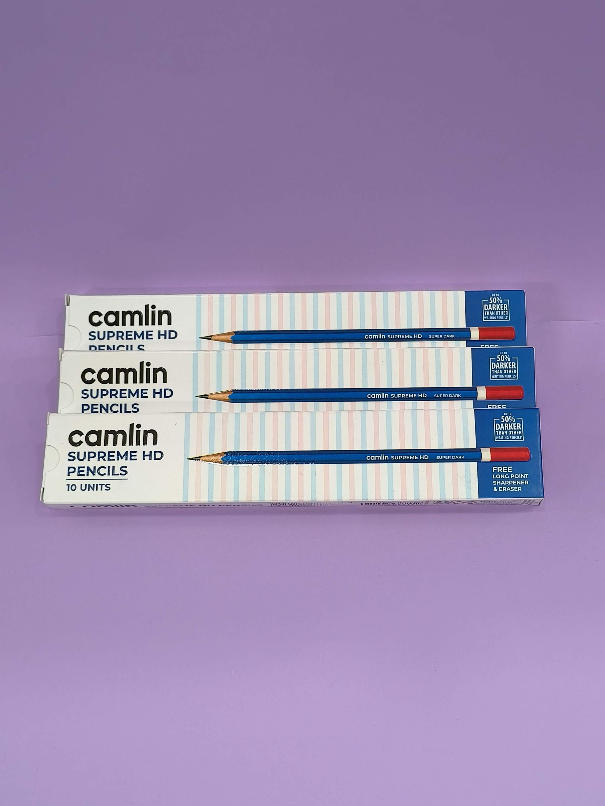 Camlin Supreme HD Pencils | Super Dark Pencil Box of 10 Pencils with Eraser and Long Point Sharpener for School & Office (Pack of 3)