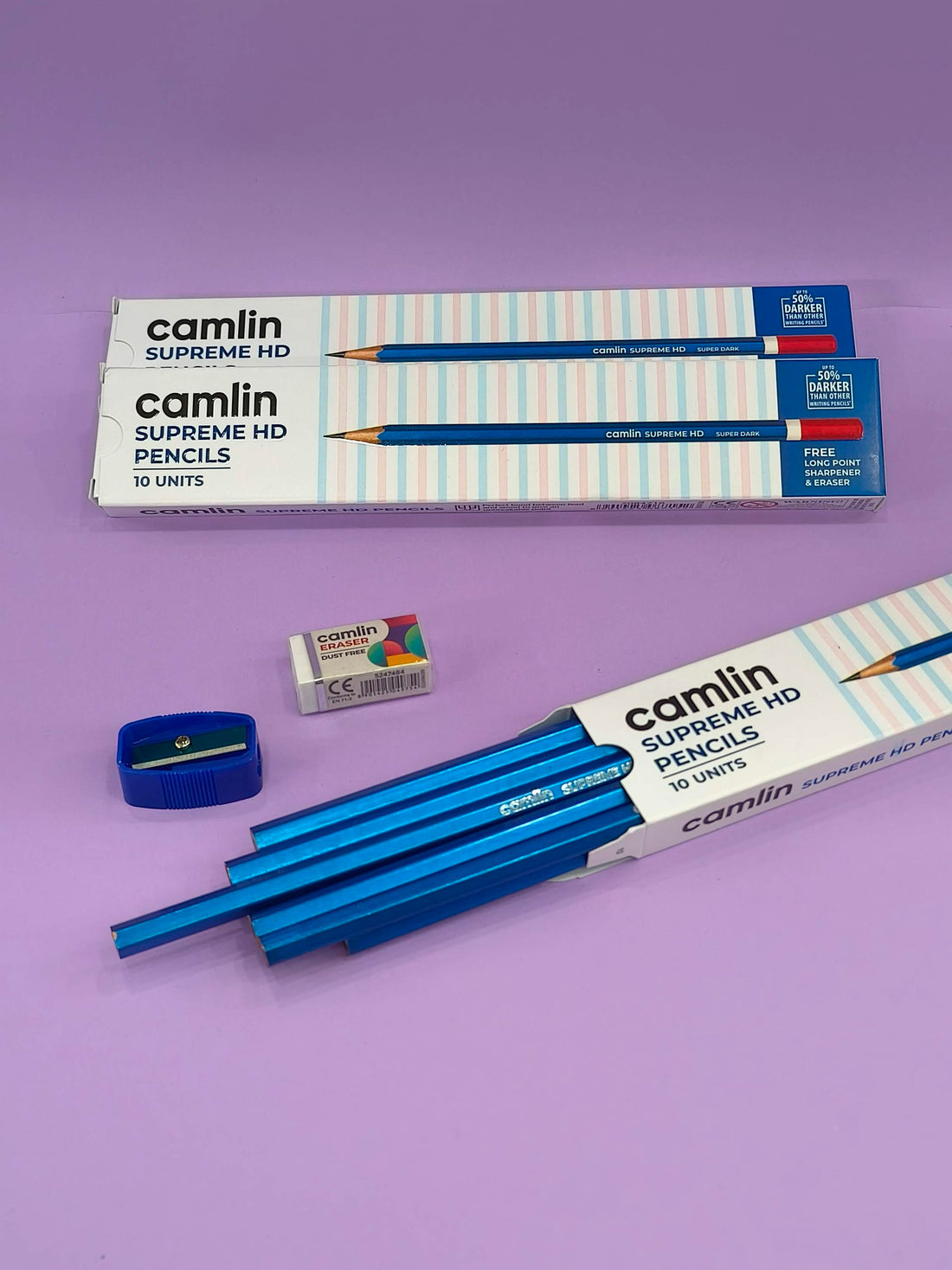 Camlin Supreme HD Pencils | Super Dark Pencil Box of 10 Pencils with Eraser and Long Point Sharpener for School & Office (Pack of 3)