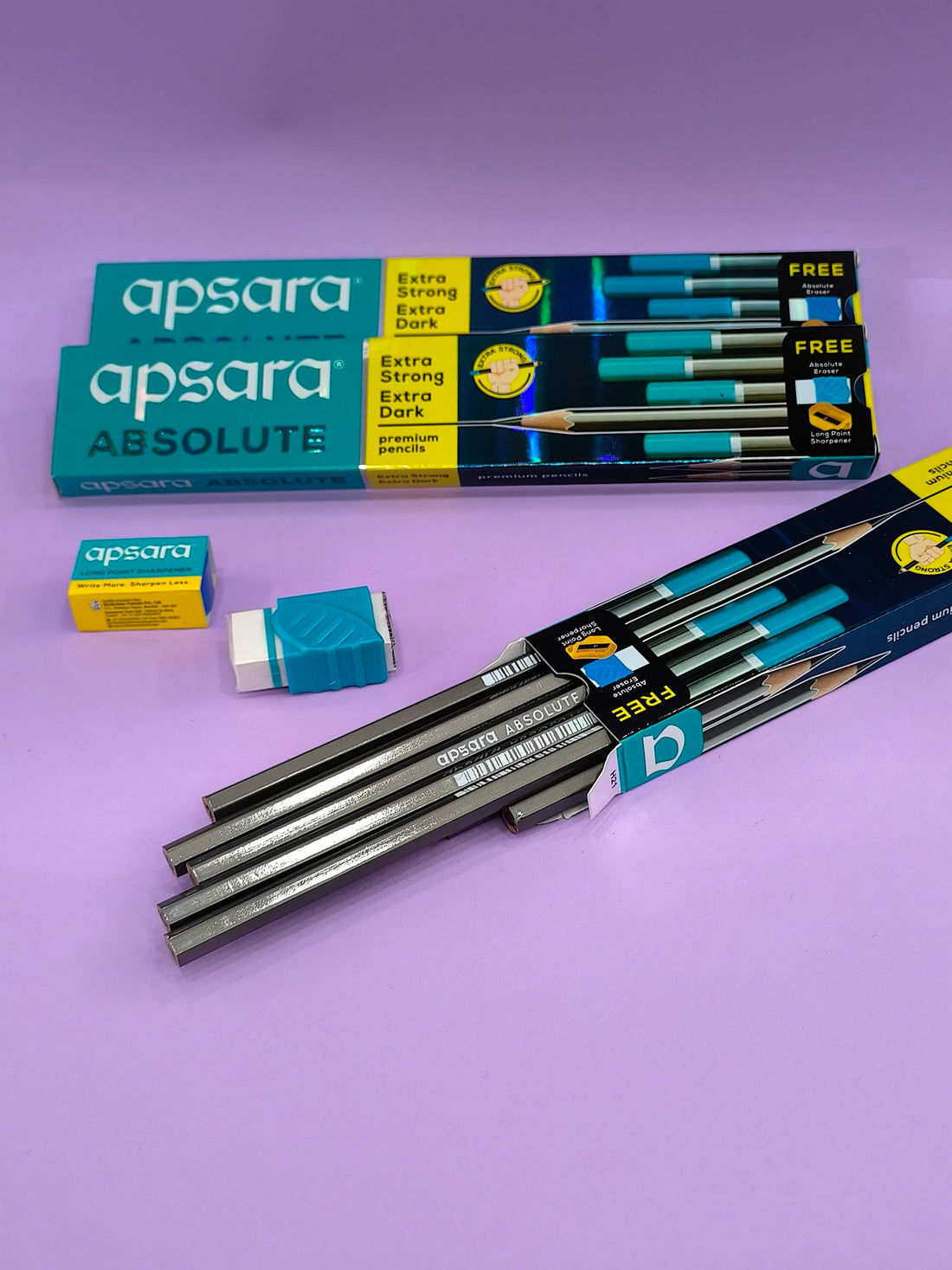 Apsara Absolute Pencil | Hexagonal Body for Strong Grip | Extra Strong & Easy Sharpening | Good Handwriting | with Sharpener & Eraser (Pack of 3)