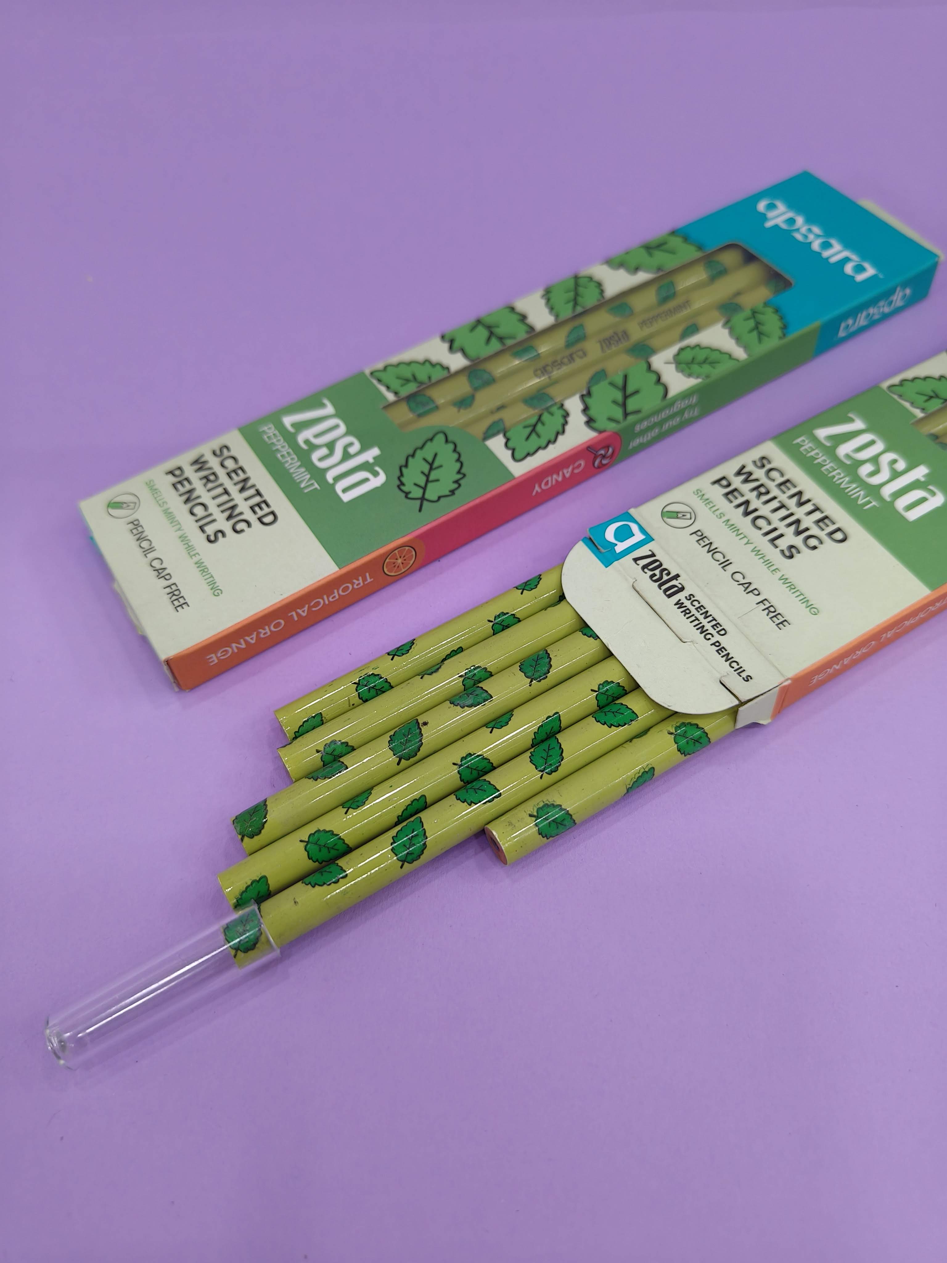 Apsara Zesta Scented Pencils | Tropical Orange, Candy & Peppermint 3 Unique Fragrances | Eraser Attached & Pencil Cap Included (Pack of 3)