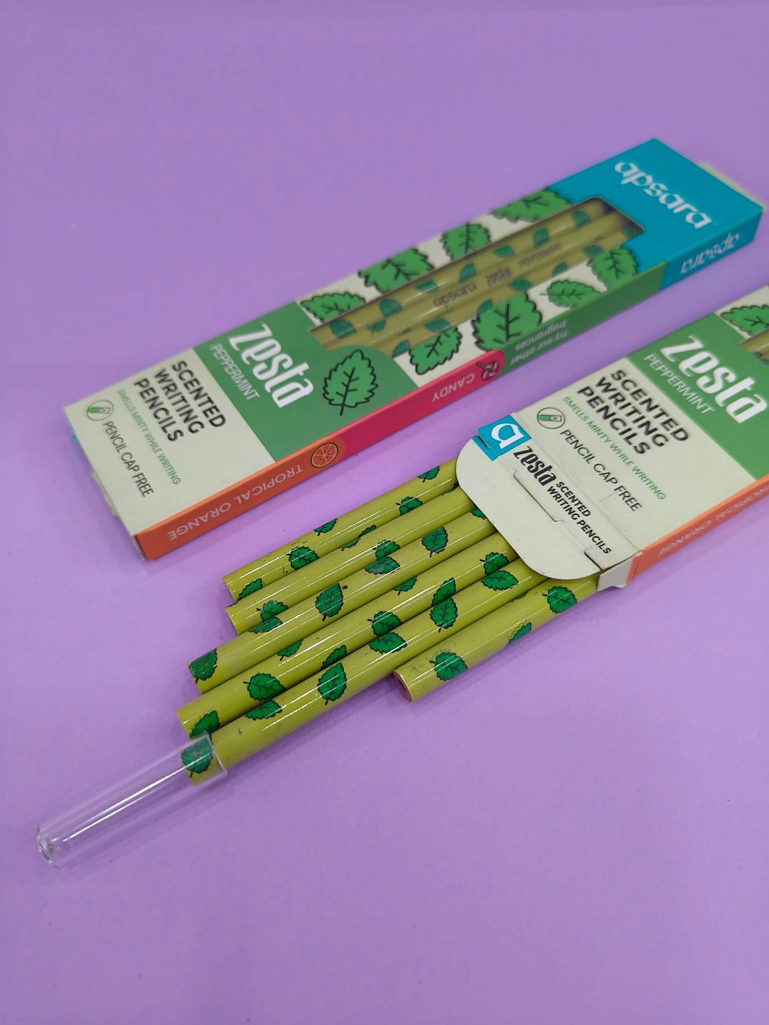 Apsara Zesta Scented Pencils | Tropical Orange, Candy & Peppermint 3 Unique Fragrances | Eraser Attached & Pencil Cap Included (Pack of 3)