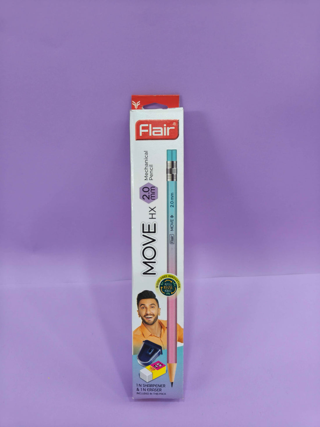 FLAIR MOVE HX 2.0mm Mechanical Pencil | Strong Extra Dark 2B Lead, Multicolor Body| Refillable, Easy To Sharpen, Wood Free| Includes 10 Pencils, Pro-Sharp Sharpener & Eraser