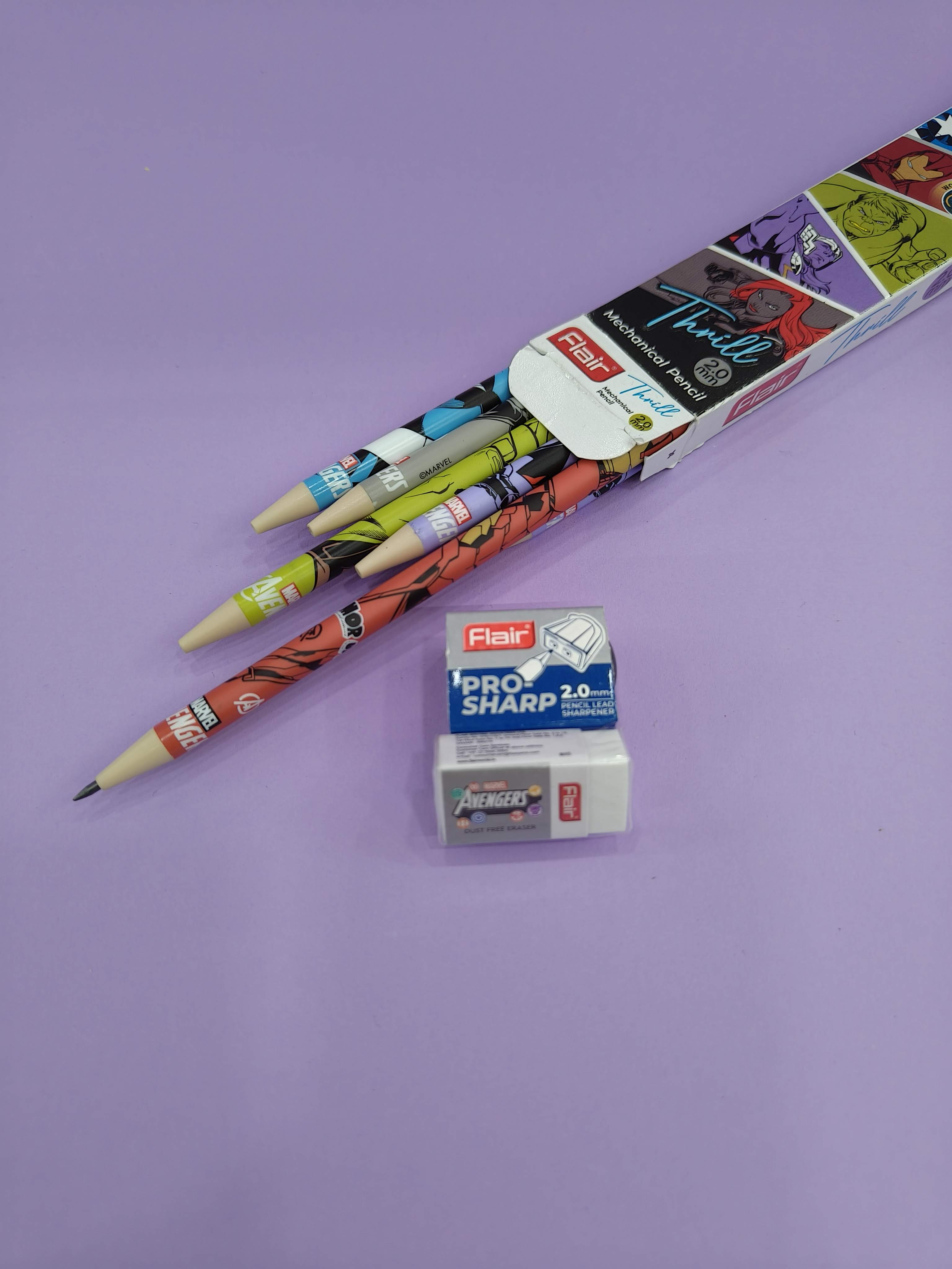 FLAIR MOVE HX 2.0mm Mechanical Pencil | Strong Extra Dark 2B Lead, Multicolor Body| Refillable, Easy To Sharpen, Wood Free| Includes 10 Pencils, Pro-Sharp Sharpener & Eraser