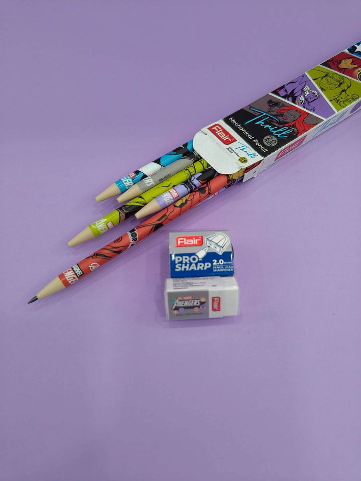 FLAIR MOVE HX 2.0mm Mechanical Pencil | Strong Extra Dark 2B Lead, Multicolor Body| Refillable, Easy To Sharpen, Wood Free| Includes 10 Pencils, Pro-Sharp Sharpener & Eraser