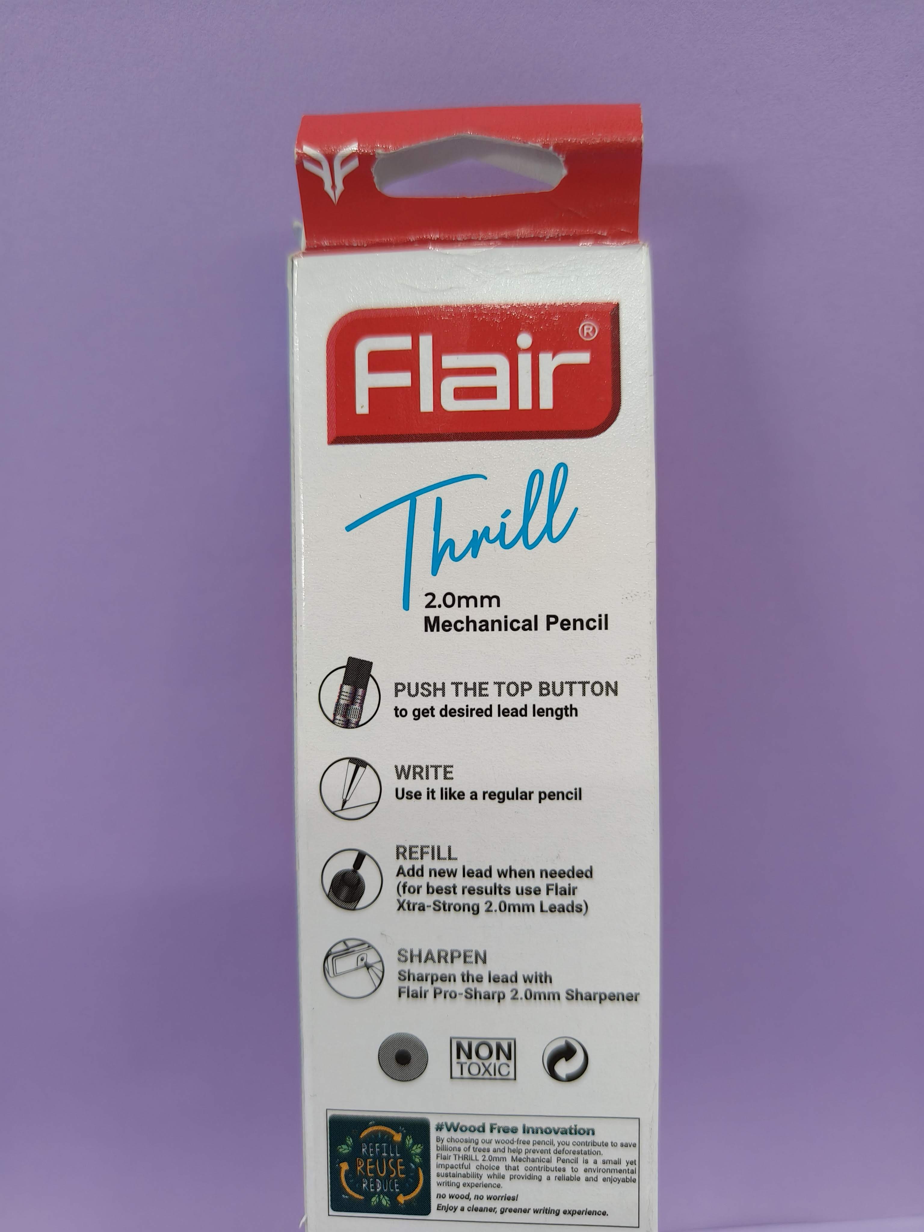 FLAIR MOVE HX 2.0mm Mechanical Pencil | Strong Extra Dark 2B Lead, Multicolor Body| Refillable, Easy To Sharpen, Wood Free| Includes 10 Pencils, Pro-Sharp Sharpener & Eraser