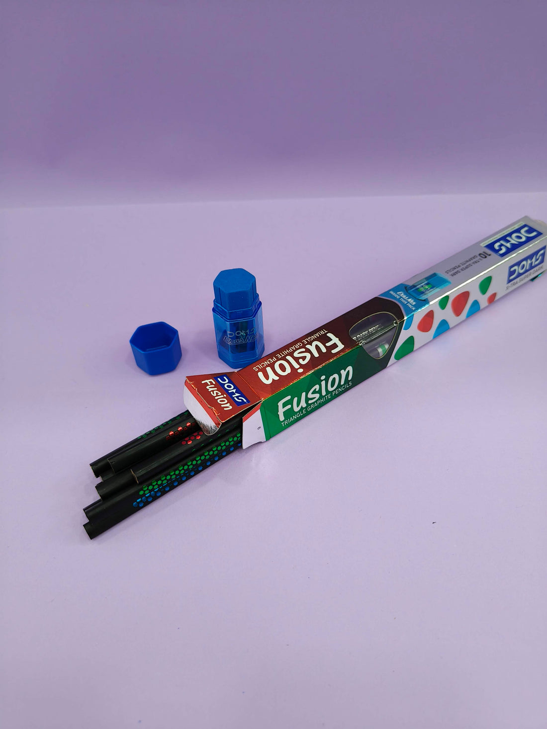 Doms Fusion Xtra Super Dark Pencil Box Pack | Dark & Neat Writing | Smooth Sharpning With Soft & Comfortable Grip | Free Sharpner & Eraser Inside (Pack of 3)