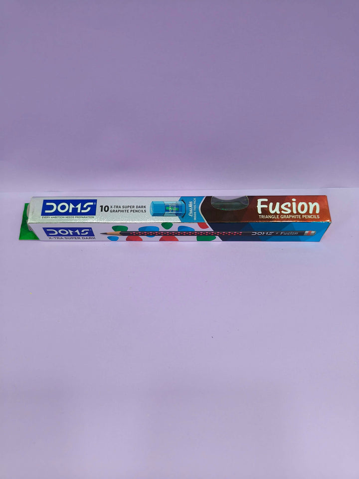 Doms Fusion Xtra Super Dark Pencil Box Pack | Dark & Neat Writing | Smooth Sharpning With Soft & Comfortable Grip | Free Sharpner & Eraser Inside (Pack of 3)