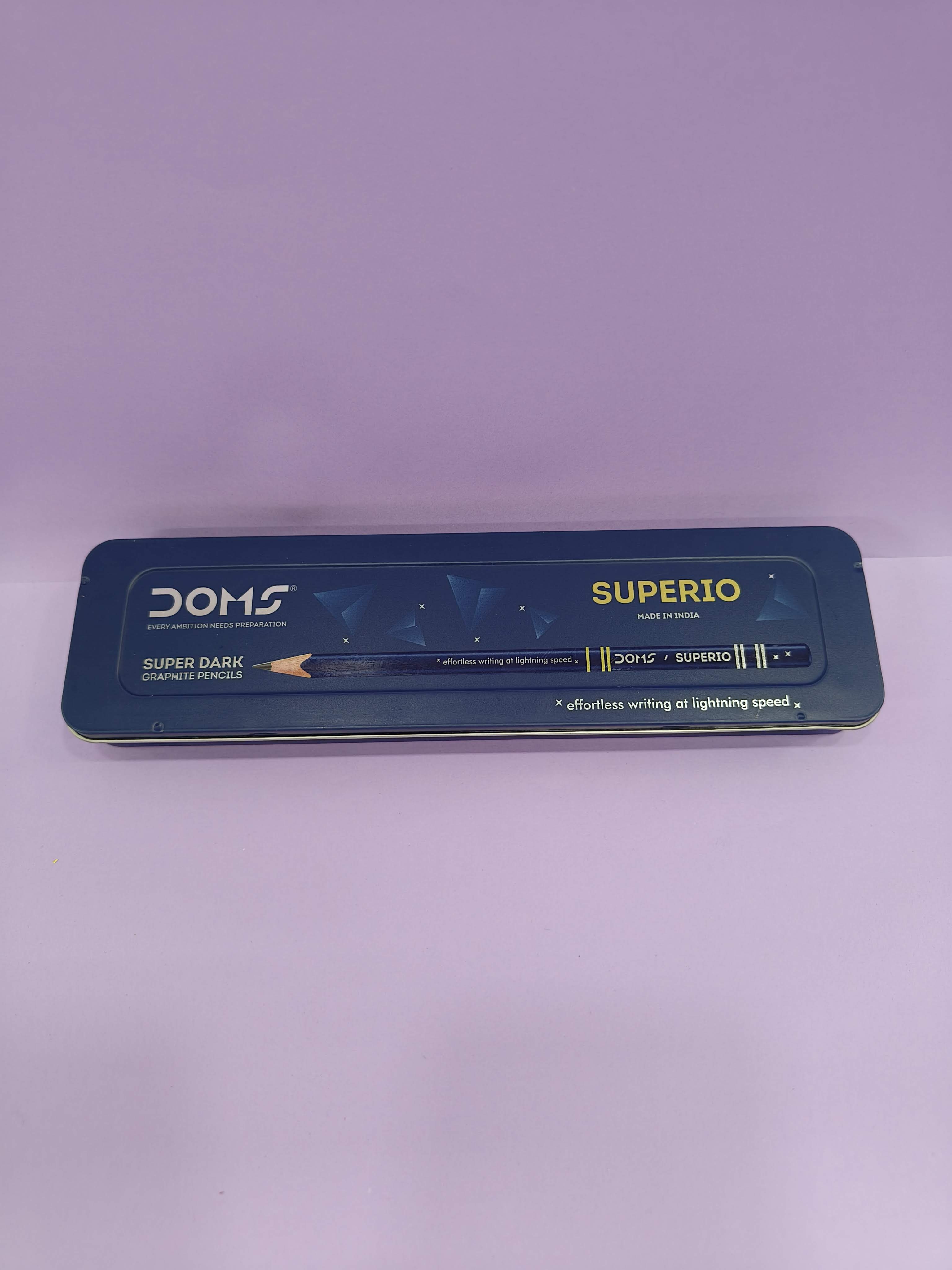 DOMS Superio Super Dark HB/2 Graphite Pencil Tin Box Pack | Smooth Writing | Innovative Groove for Perfect Grip | Use for Sketching & Drawing | Pack of 1