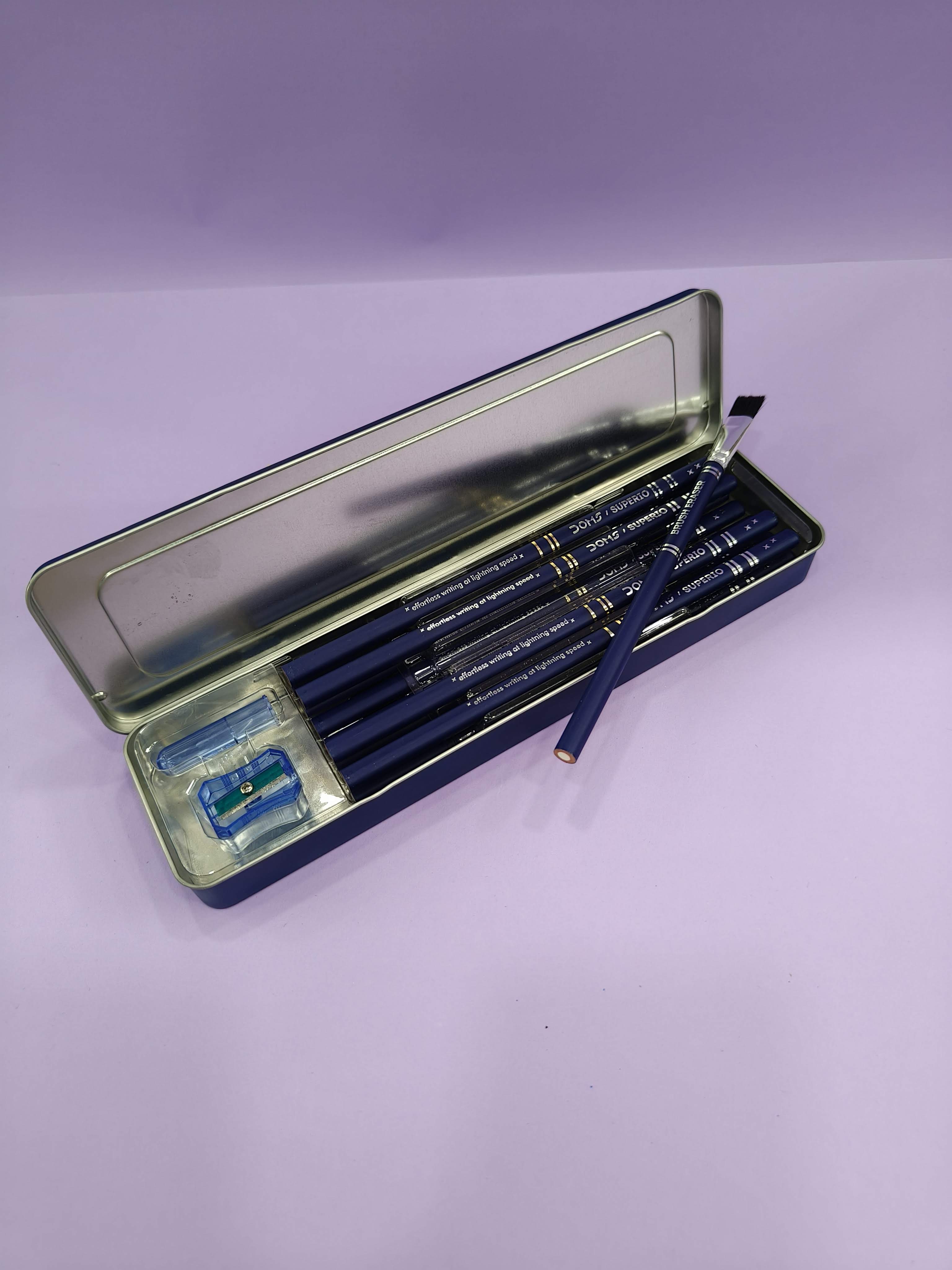 DOMS Superio Super Dark HB/2 Graphite Pencil Tin Box Pack | Smooth Writing | Innovative Groove for Perfect Grip | Use for Sketching & Drawing | Pack of 1
