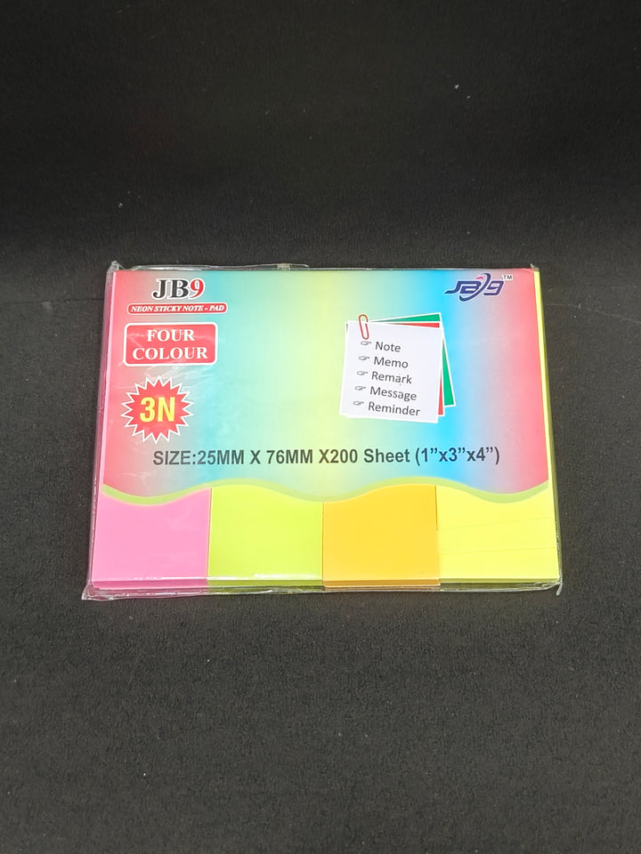 JB9 Sticky Notes, 2.5 x 7.6 cm, 200 Sheets, 1" x 4" x 4 Neon Multicolour Flags (Pack of 2)