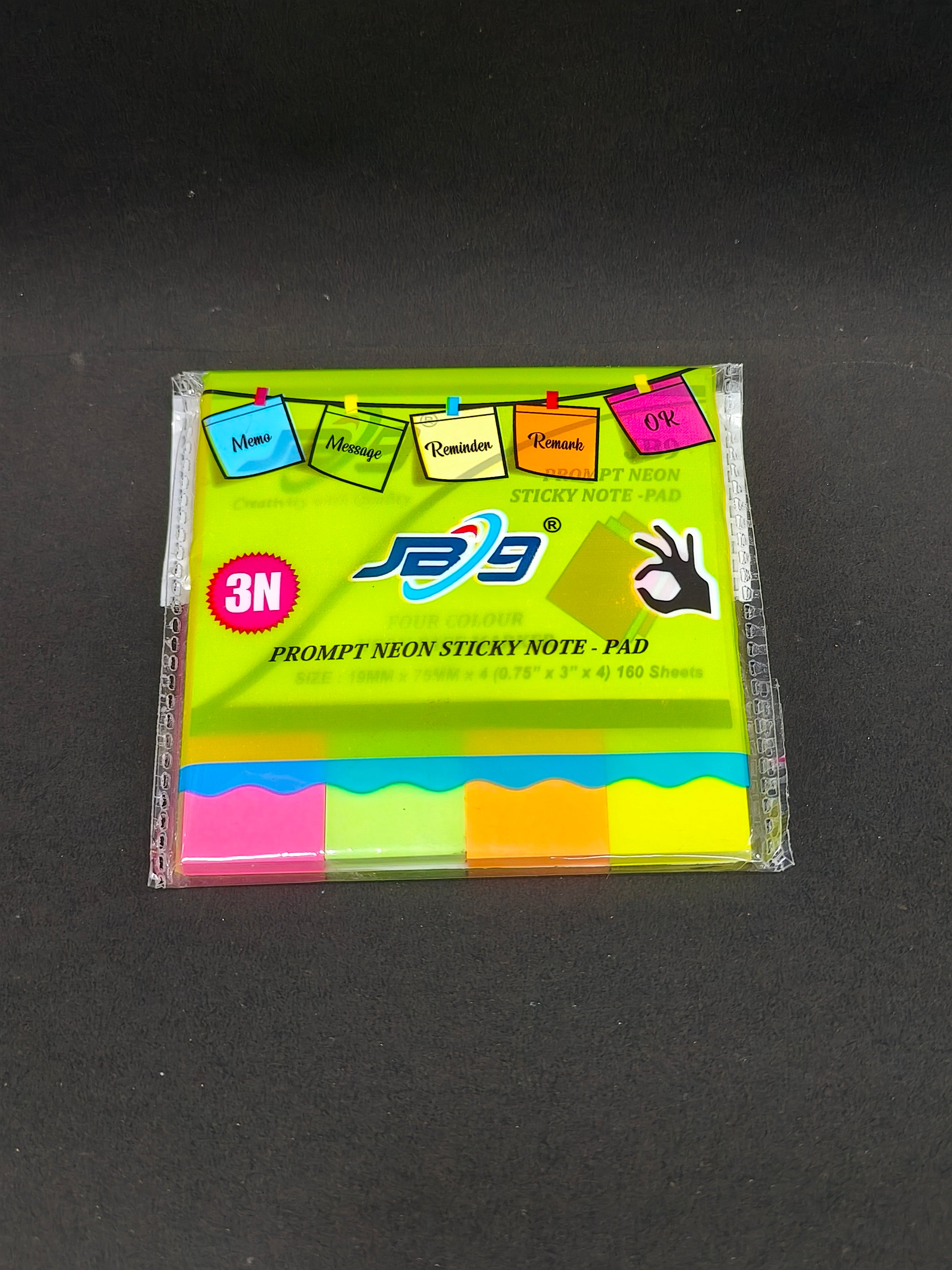 JB9 Sticky Notes | 1.9 x 2.5 cm | 160 Sheets | 0.75" x 3" x 4 Neon Colour Flags | (Pack of 3)