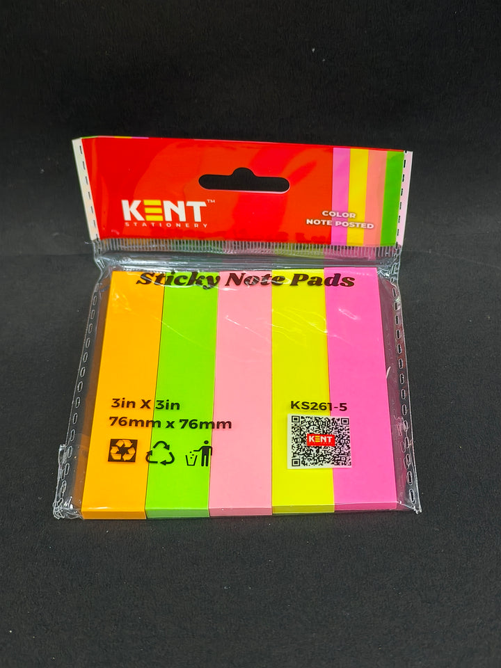 KENT Sticky Notes Pad, 7.6 x 7.6 cm, 3" x 3", Multicolour (Pack of 3)