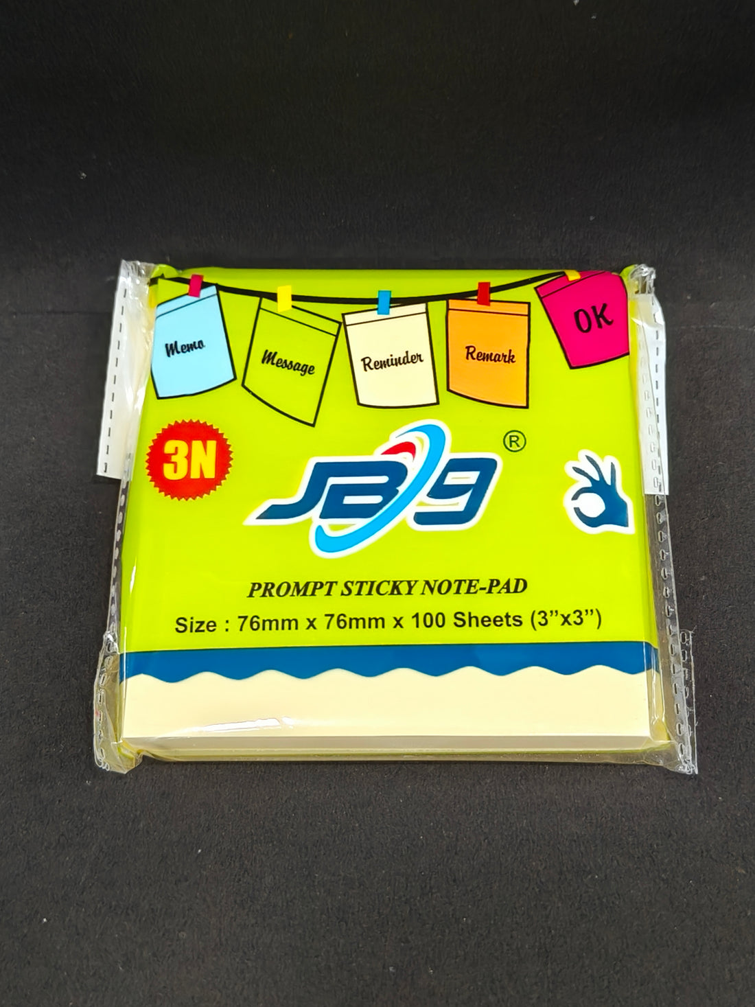 JB9 Sticky Notes, 3" x 3", 100 Sheets, Yellow (Pack of 3)