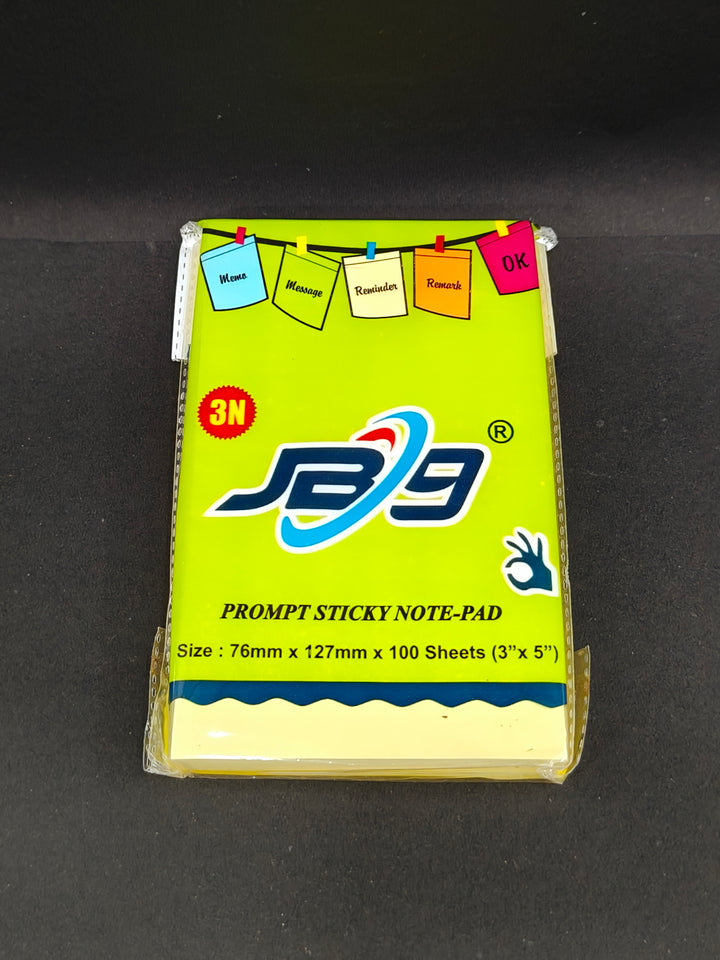 JB9 Sticky Notes, 7.6 x 12.7 cm, 100 Sheets, Yellow (Pack of 2)