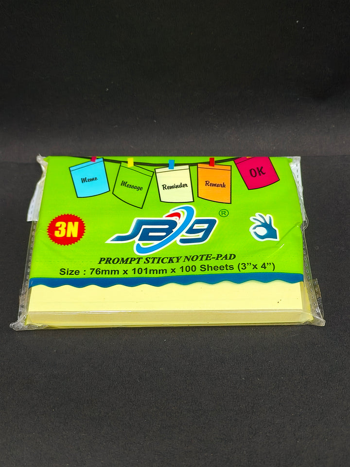 JB9 Sticky Notes, 7.6 x 10.1 cm, 100 Sheets, Yellow (Pack of 2)