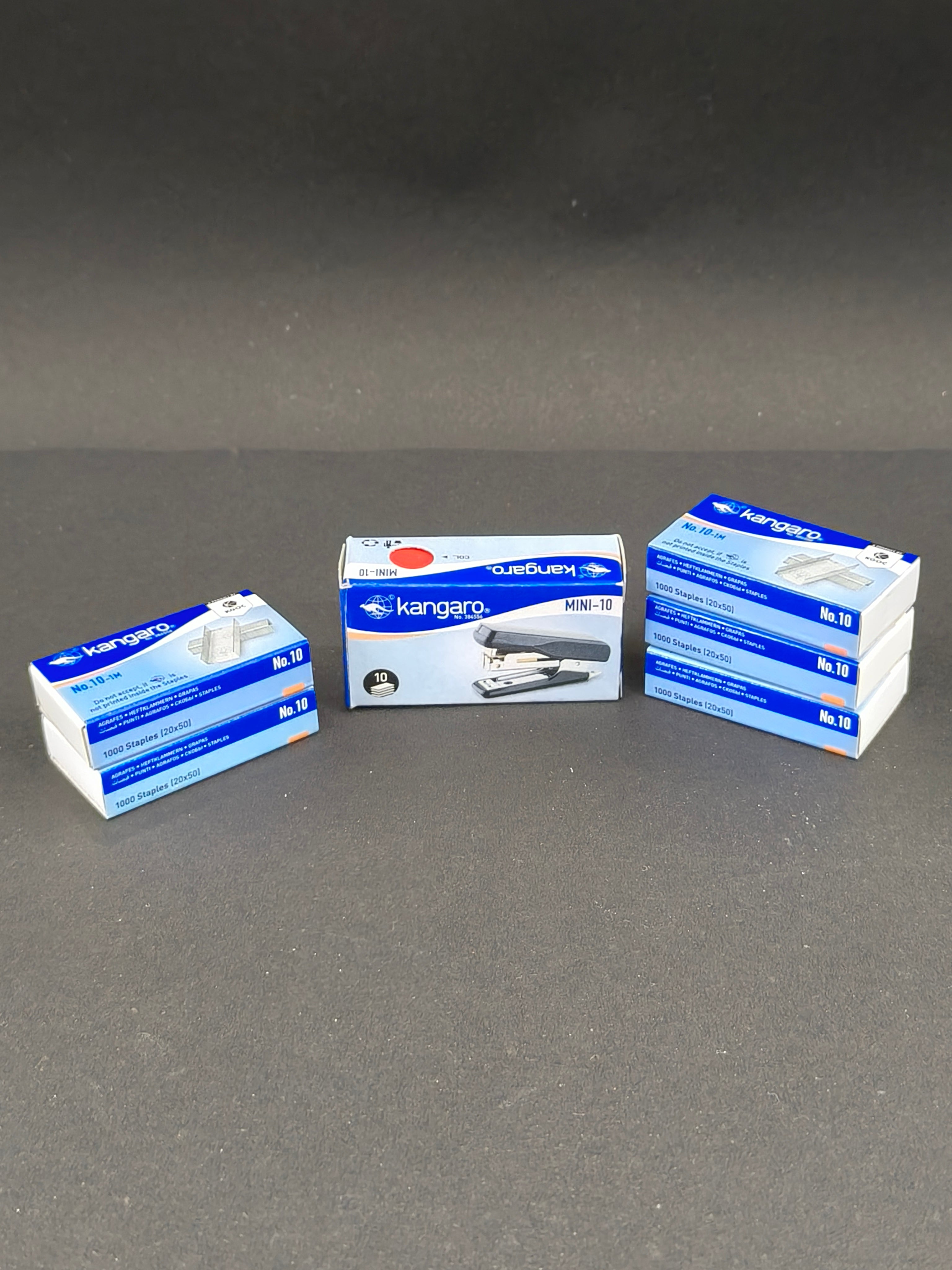 Kangaro Mini 10 Stapler| Portable, Sturdy & Durable | Perfect for Home, School, Office & Carrying along | Pack of 1 Mini 10 Stapler with 5 Boxes of Kangaro No. 10 Pins