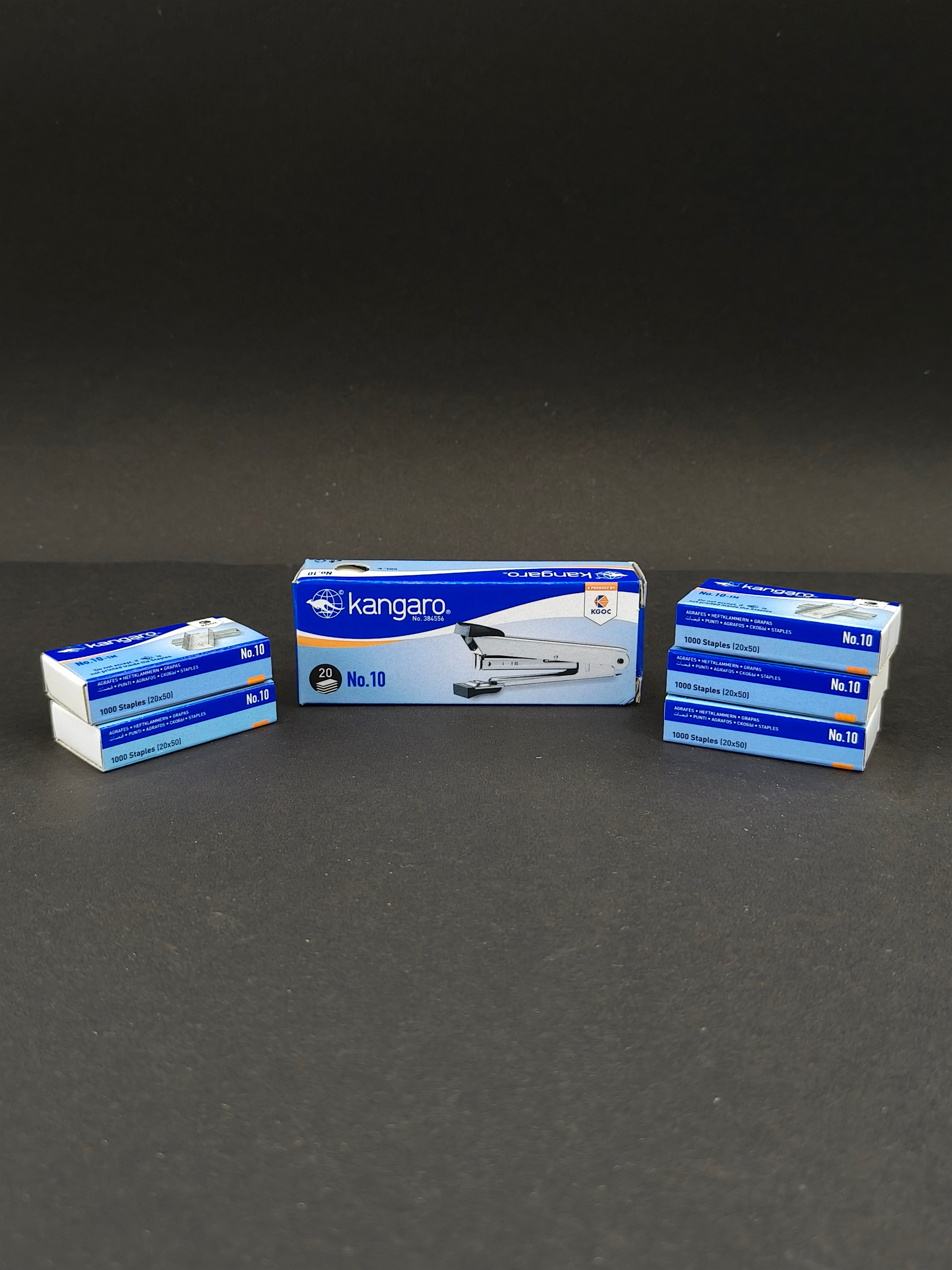 Kangaro No.10 Stapler | Sturdy & Durable | Perfect for Home, School, Office | Pack of No 10 Stapler with 5 Boxes of Kangaro No. 10 Pins
