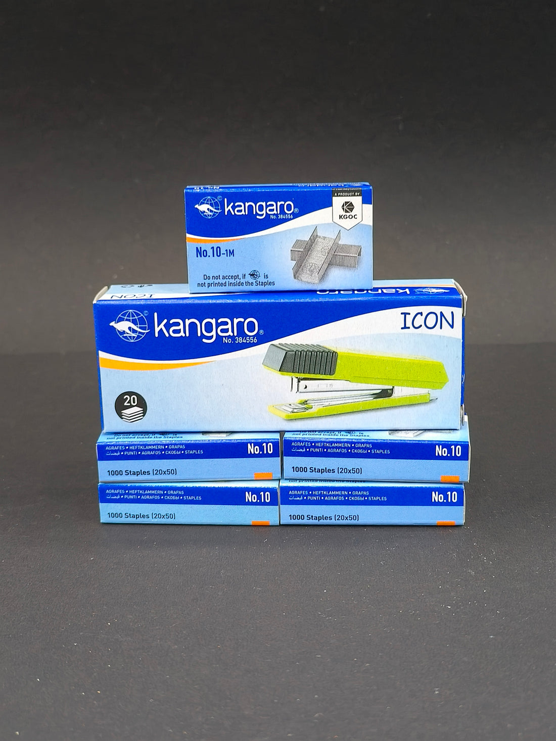 Kangaro Icon Stapler| Sturdy & Durable | Suitable for 20 Sheets | Perfect for Home, School and Office  | Pack of 1 Icon Stapler with 5 Boxes of Kangaro No. 10 Pins