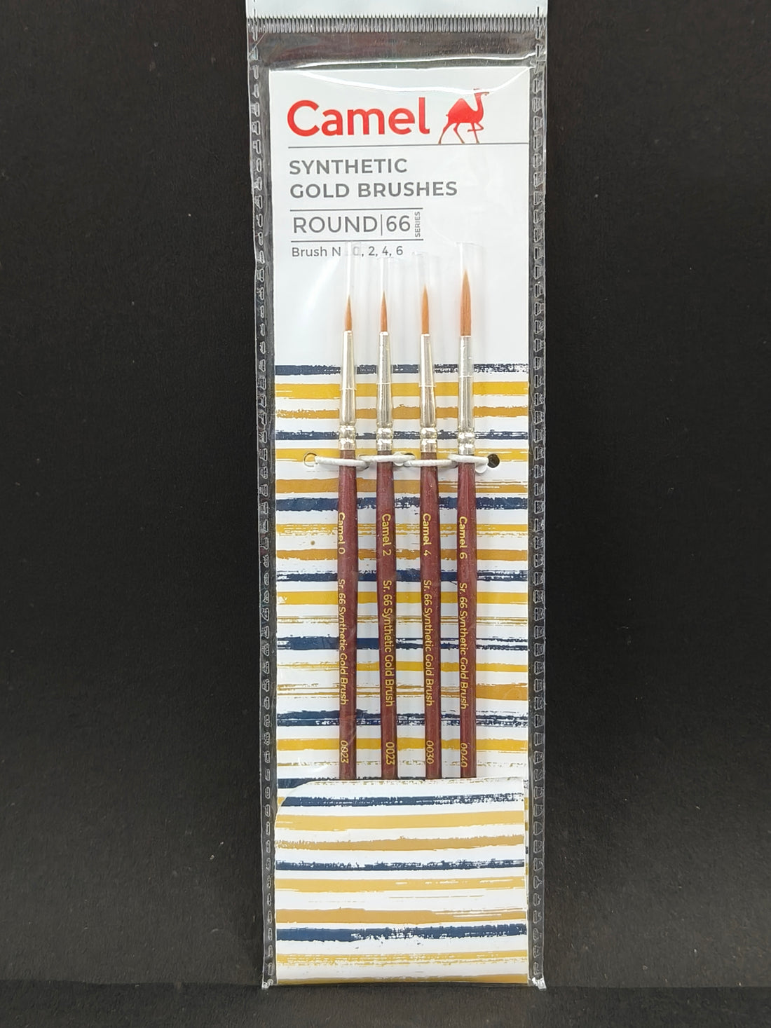 Camel Round and Flat Synthetic Paint Brush Set, Gold, Set of 4