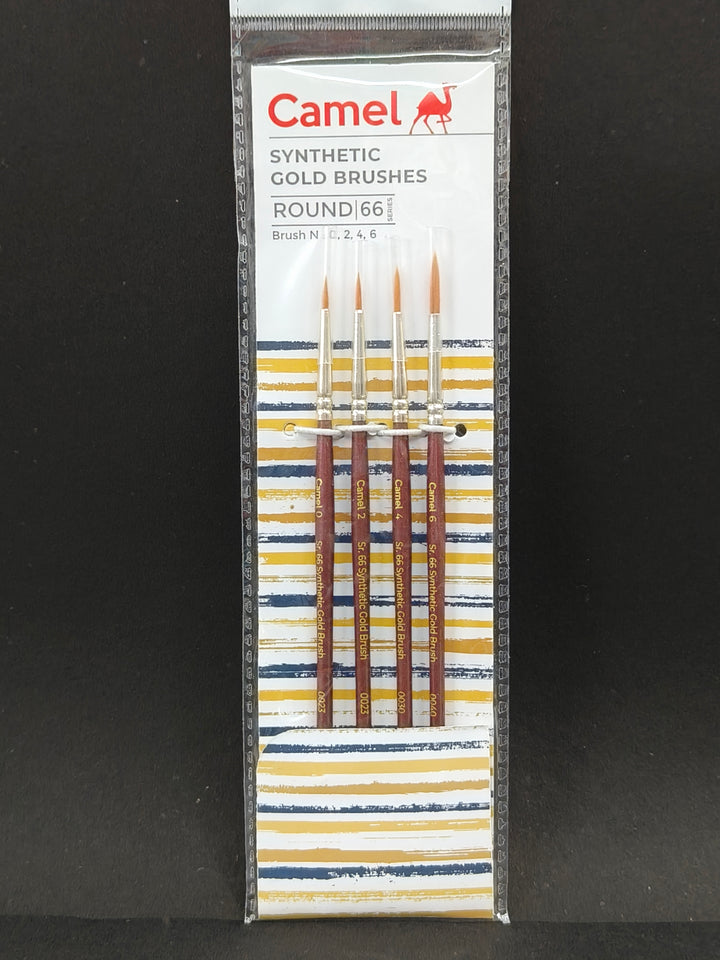 Camel Round and Flat Synthetic Paint Brush Set, Gold, Set of 4