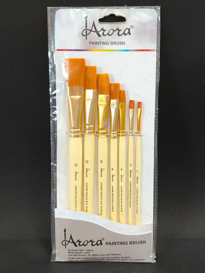 Arora Wood Synthetic Flat Tip Paintbrushes of 7pc for Watercolor and Acrylic Painting