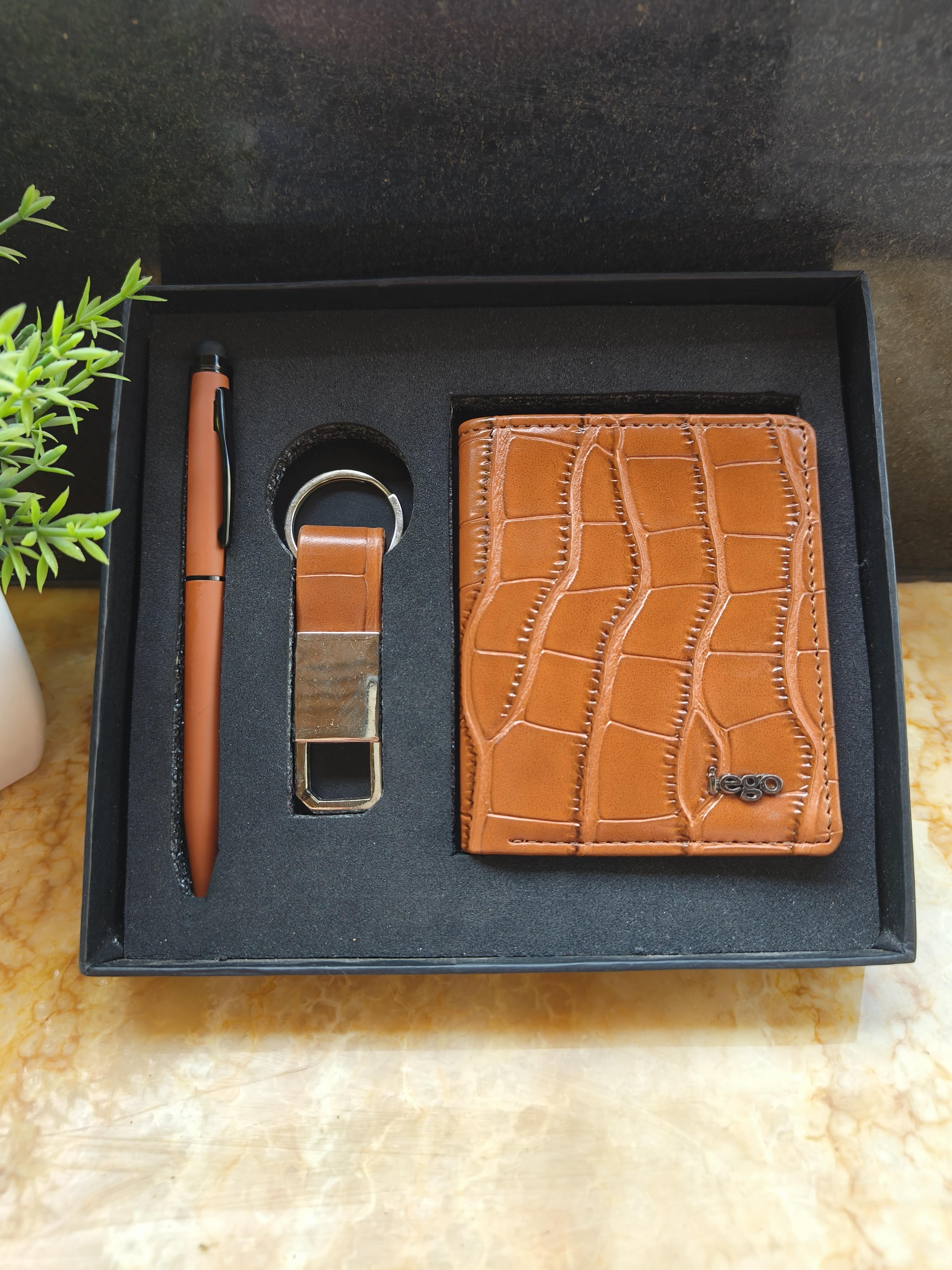 Wallet Gift Set for Men | Leather Wallet, Pen & Keychain Combo | Name Personalisation and Charm can be Added | Premium Gifting Set for Birthday, Anniversary, Rakhi & Special Occasions