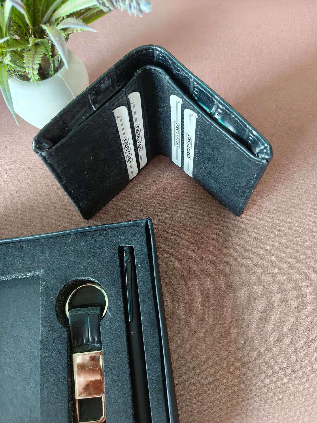 Wallet Gift Set for Men | Leather Wallet, Pen & Keychain Combo | Name Personalisation and Charm can be Added | Premium Gifting Set for Birthday, Anniversary, Rakhi & Special Occasions