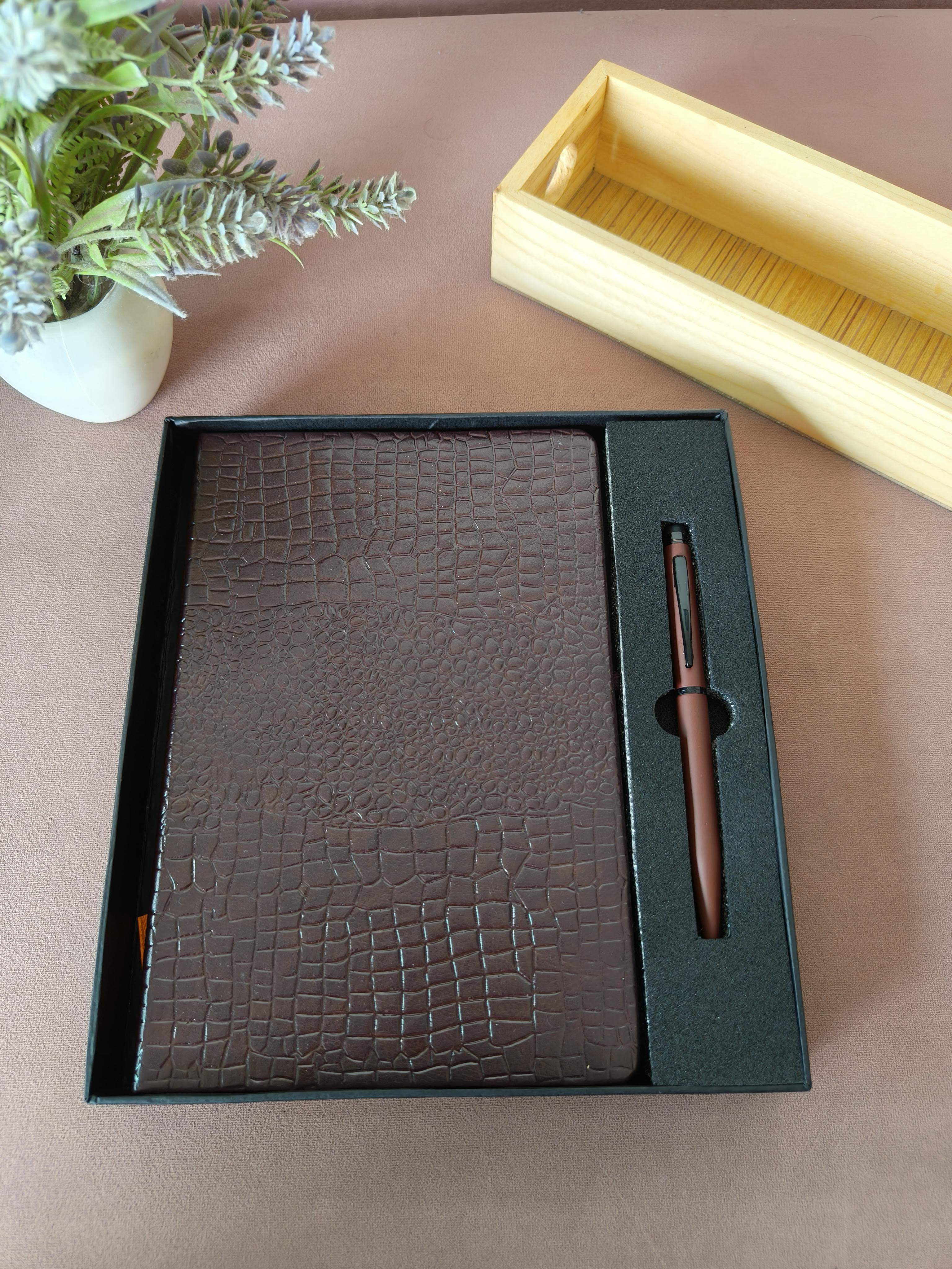 Diary & Pen Gift Set | Customized on Diary & Pen Possible | Diary Notebook and Roller Metal Pen with Stylus | Gift set with Box | Ideal for Corporate, Office, Birthday & Anniversary Gift