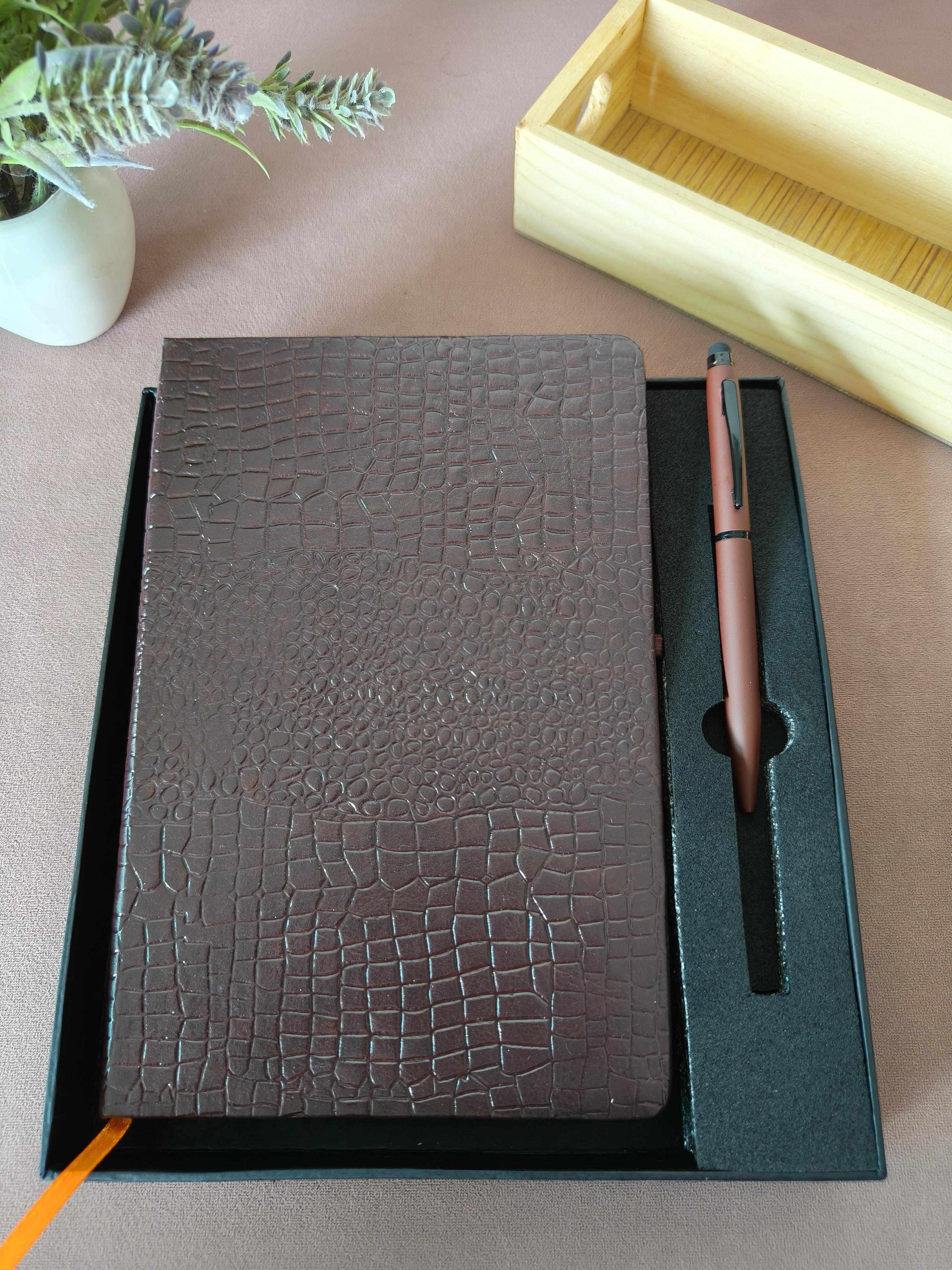 Diary & Pen Gift Set | Customized on Diary & Pen Possible | Diary Notebook and Roller Metal Pen with Stylus | Gift set with Box | Ideal for Corporate, Office, Birthday & Anniversary Gift