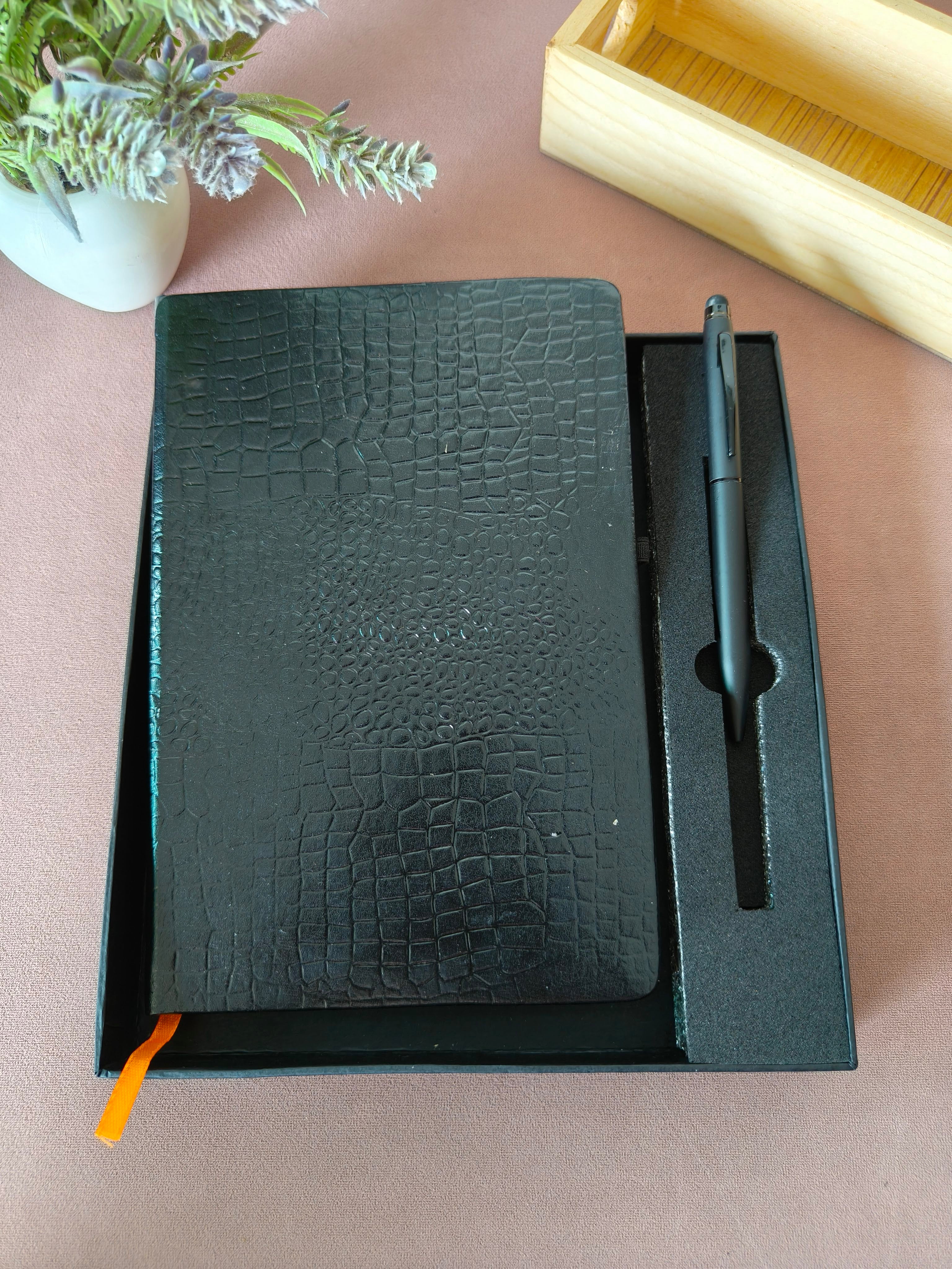 Diary & Pen Gift Set | Customized on Diary & Pen Possible | Diary Notebook and Roller Metal Pen with Stylus | Gift set with Box | Ideal for Corporate, Office, Birthday & Anniversary Gift